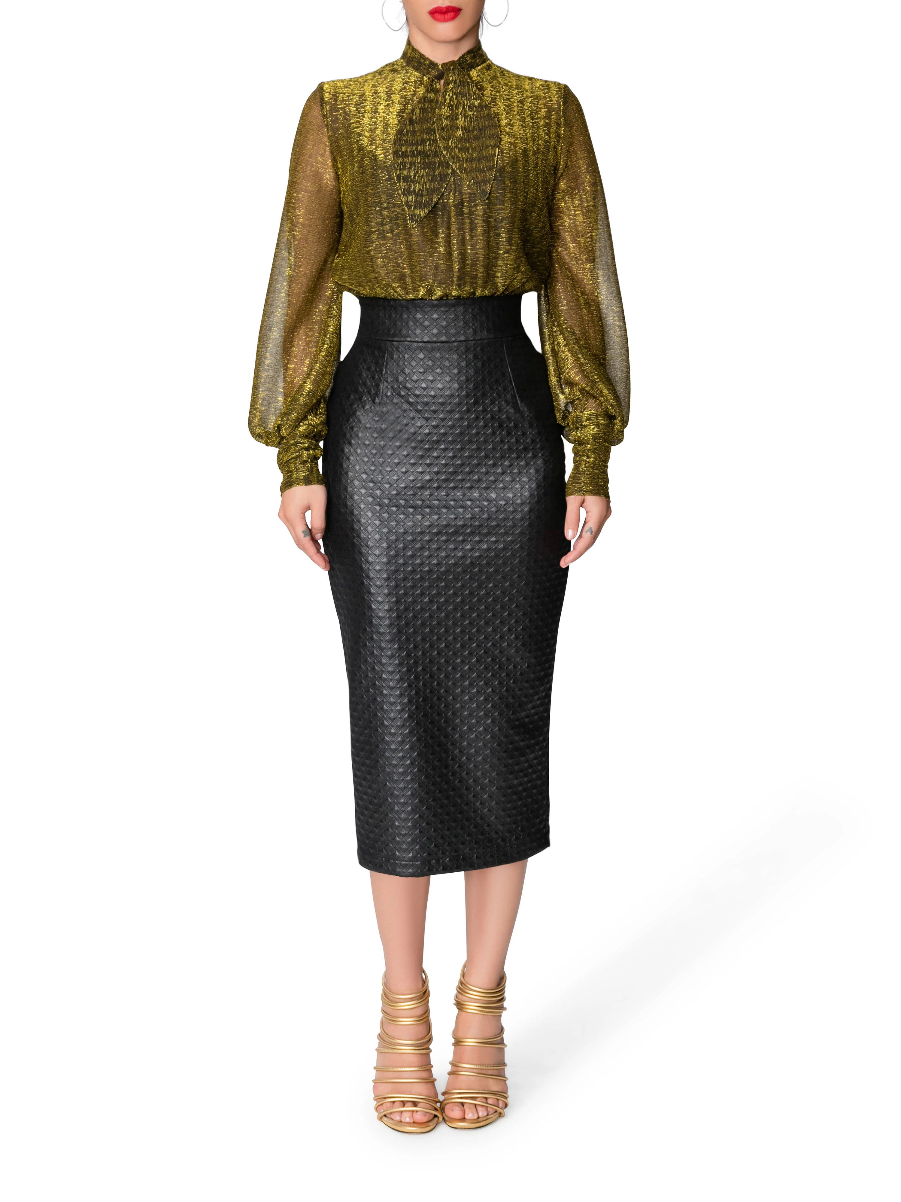 "Celeste" Gold and Black Dress - Image 3