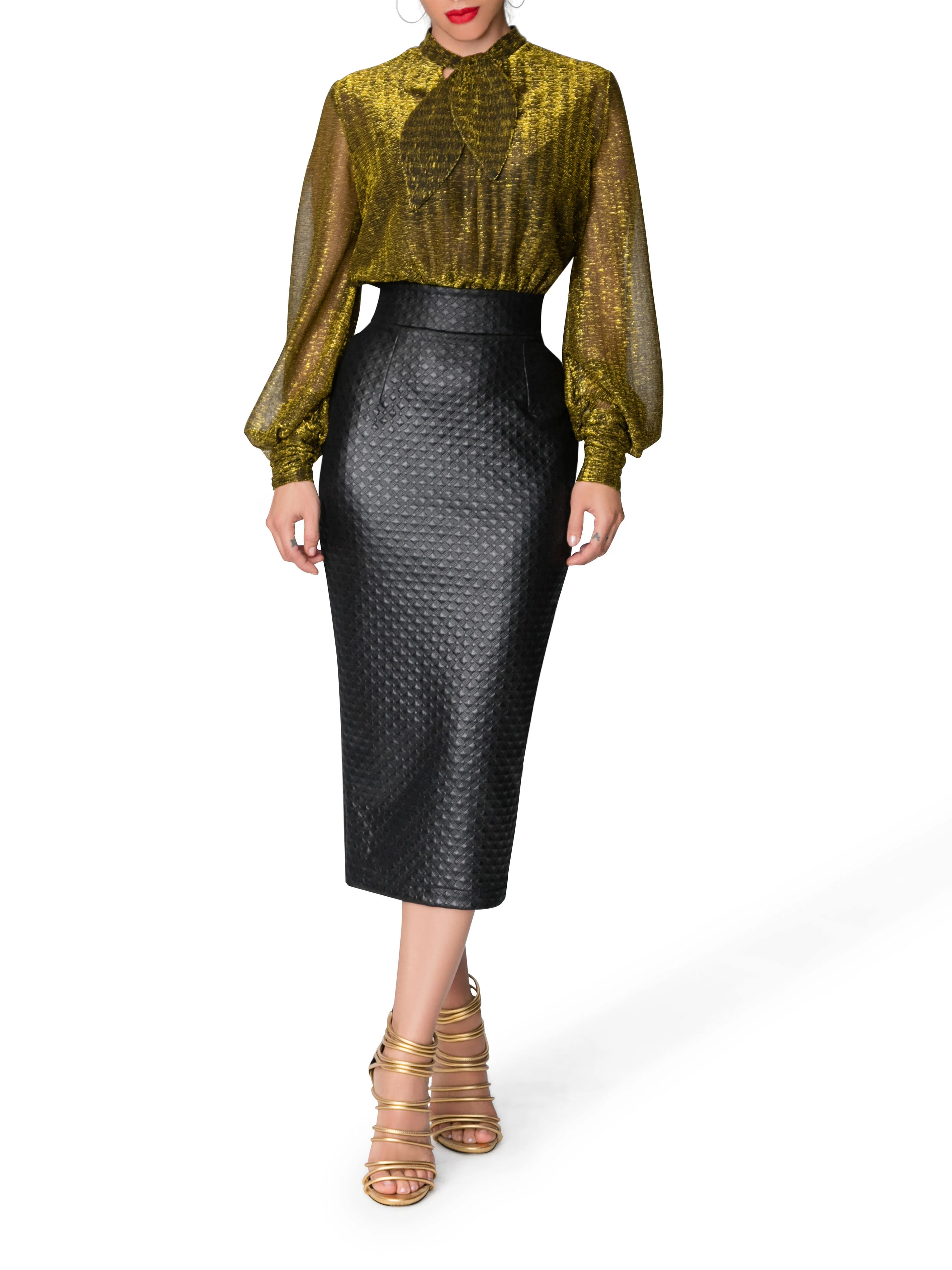 "Celeste" Gold and Black Dress - Image 7