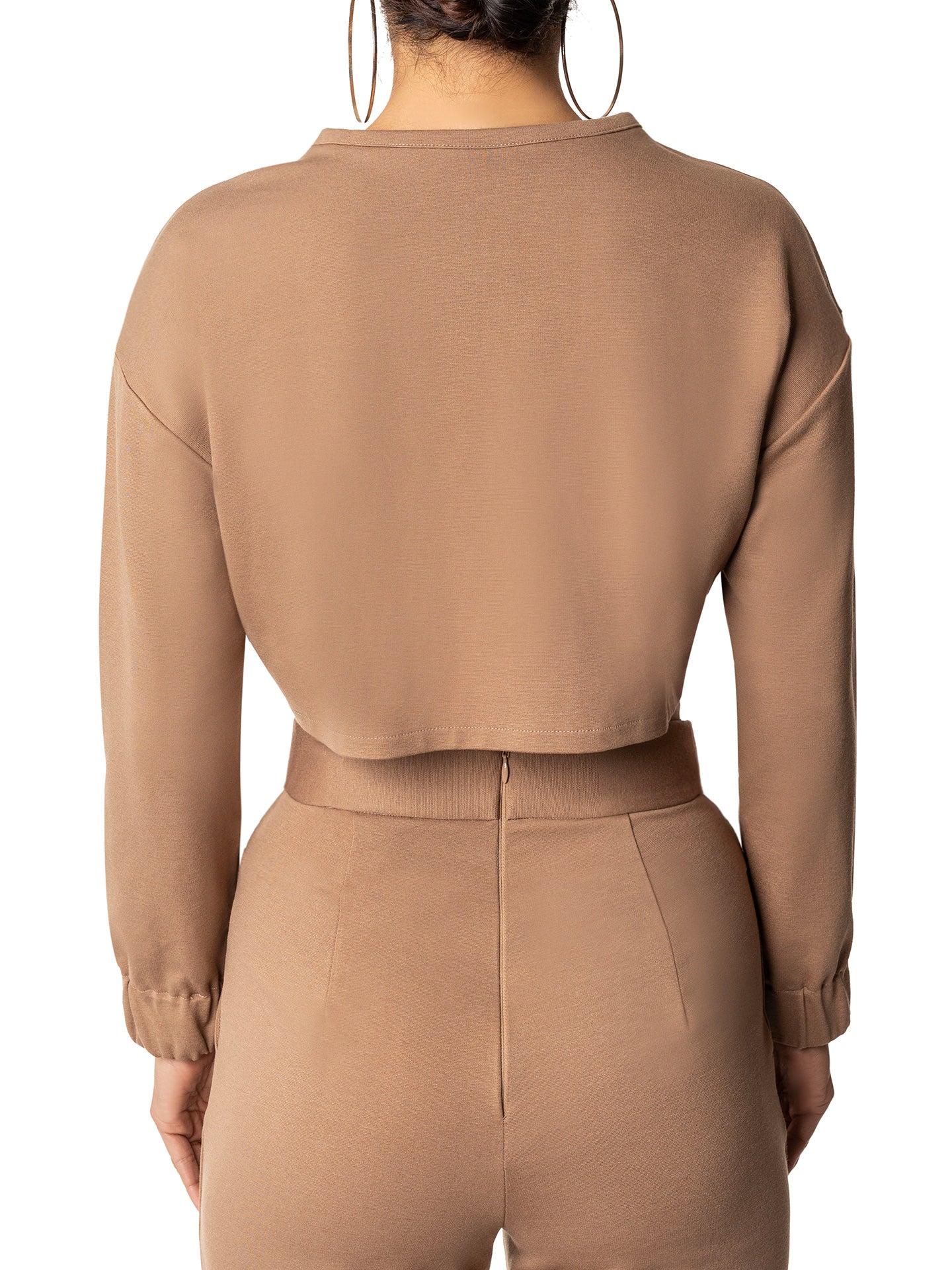 "Cecelia" Taupe Long Sleeve Crop Top - Image 5