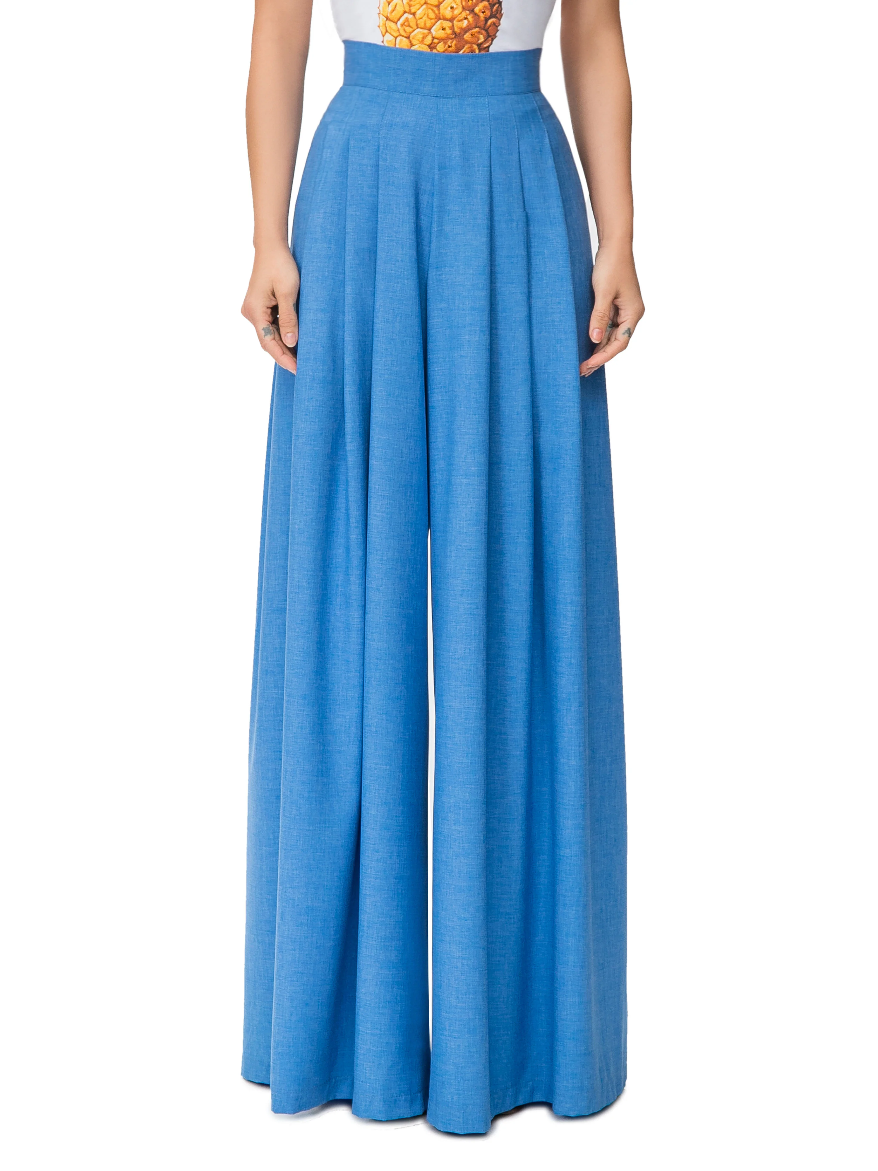 "Chaka" Blue Pleated High Waist Pants - Image 3