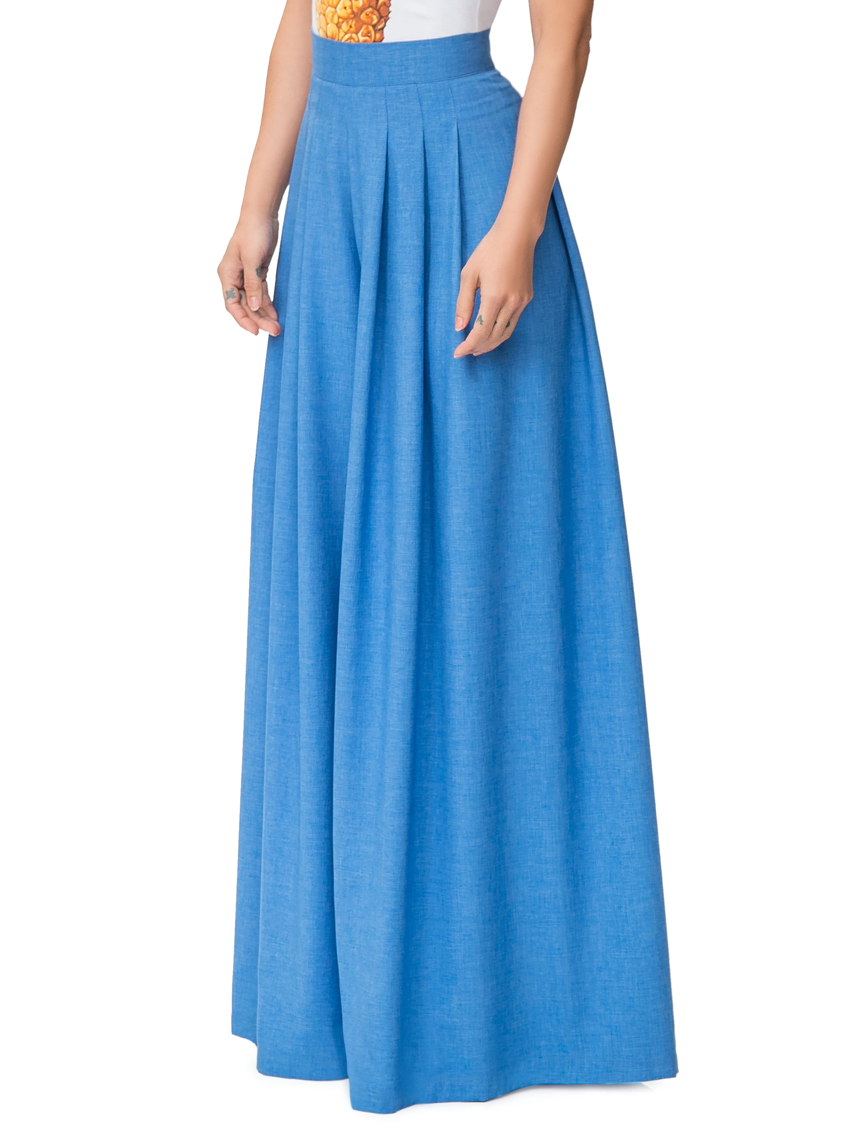 "Chaka" Blue Pleated High Waist Pants - Image 4