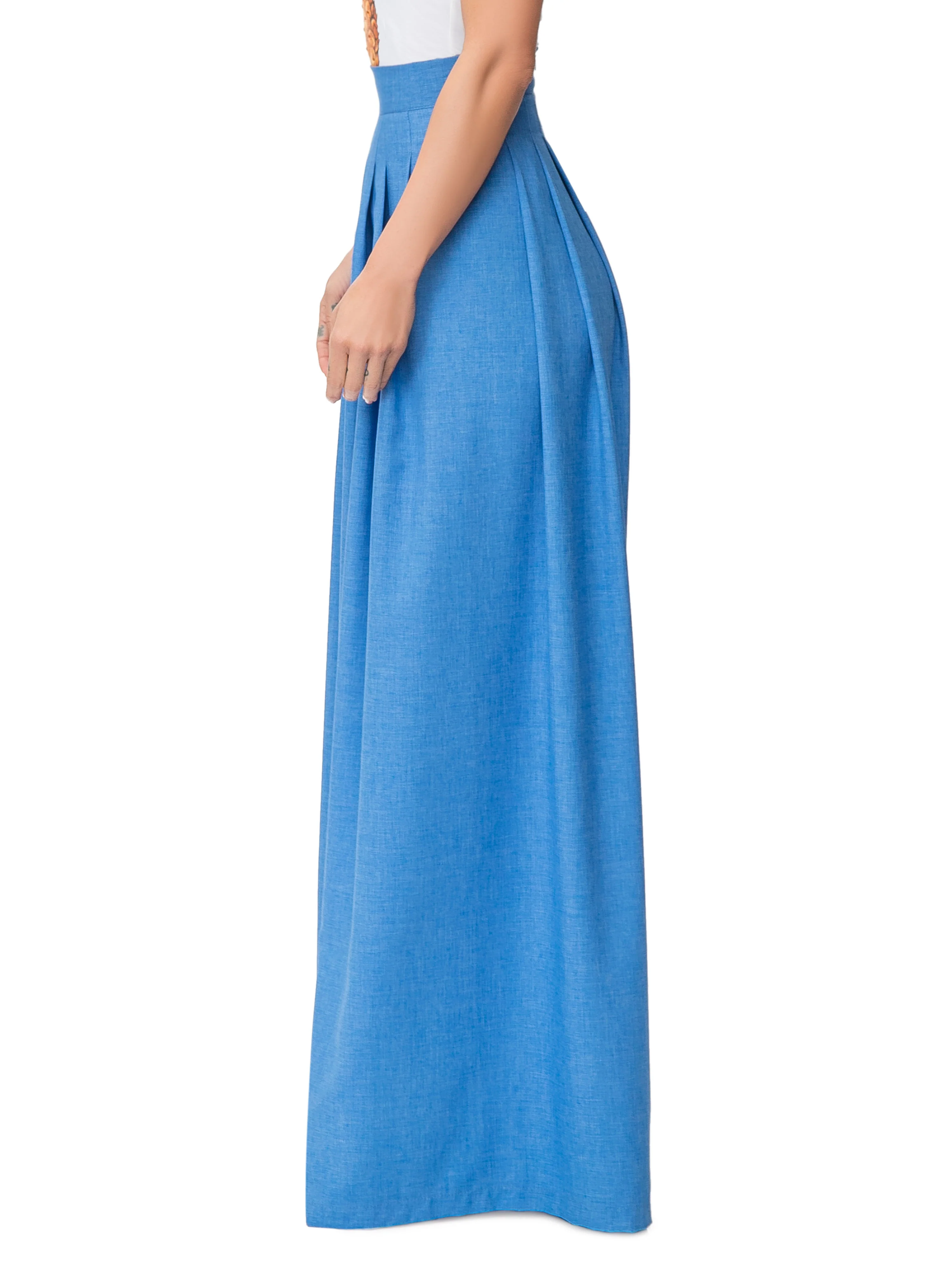 "Chaka" Blue Pleated High Waist Pants - Image 5