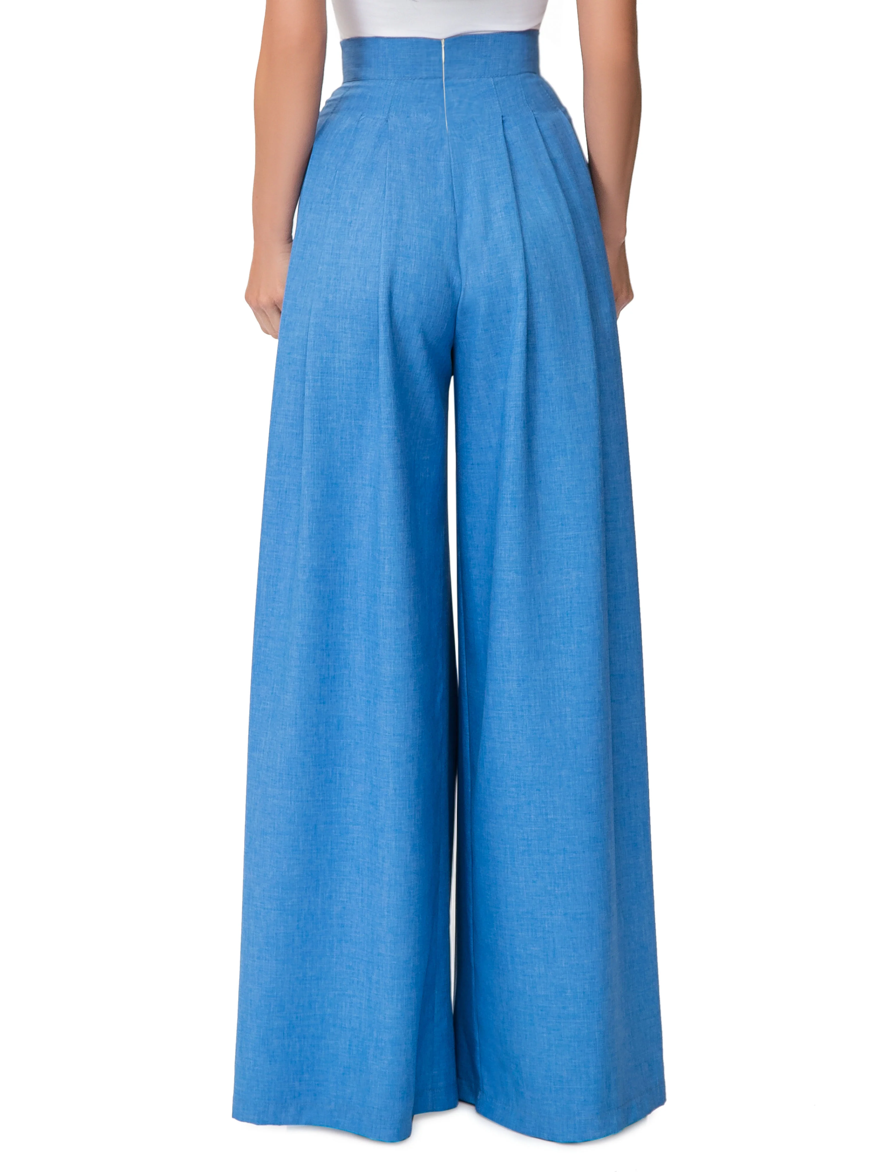 "Chaka" Blue Pleated High Waist Pants - Image 6