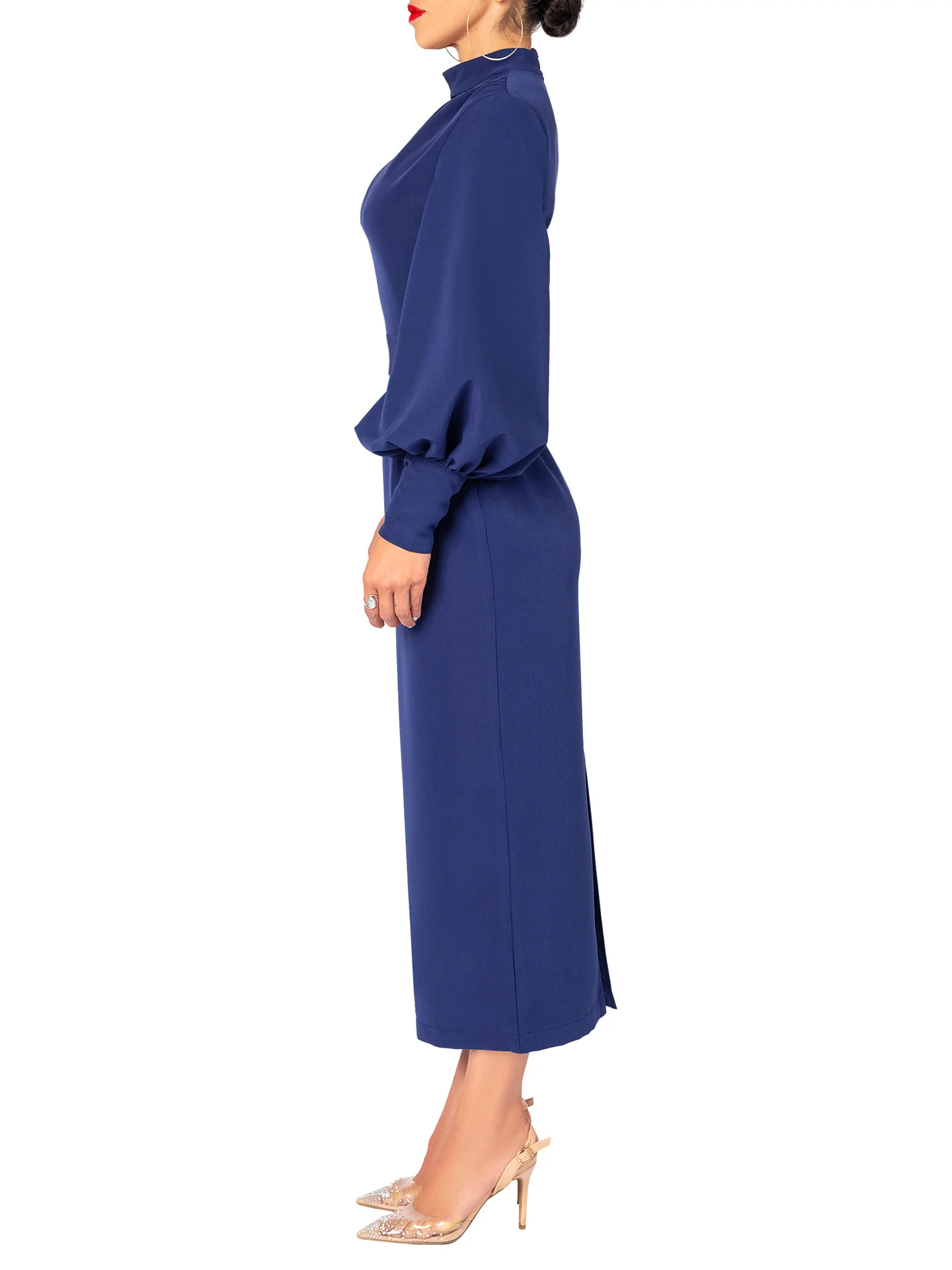 "Chimamanda" Navy Keyhole Midi Dress - Image 4