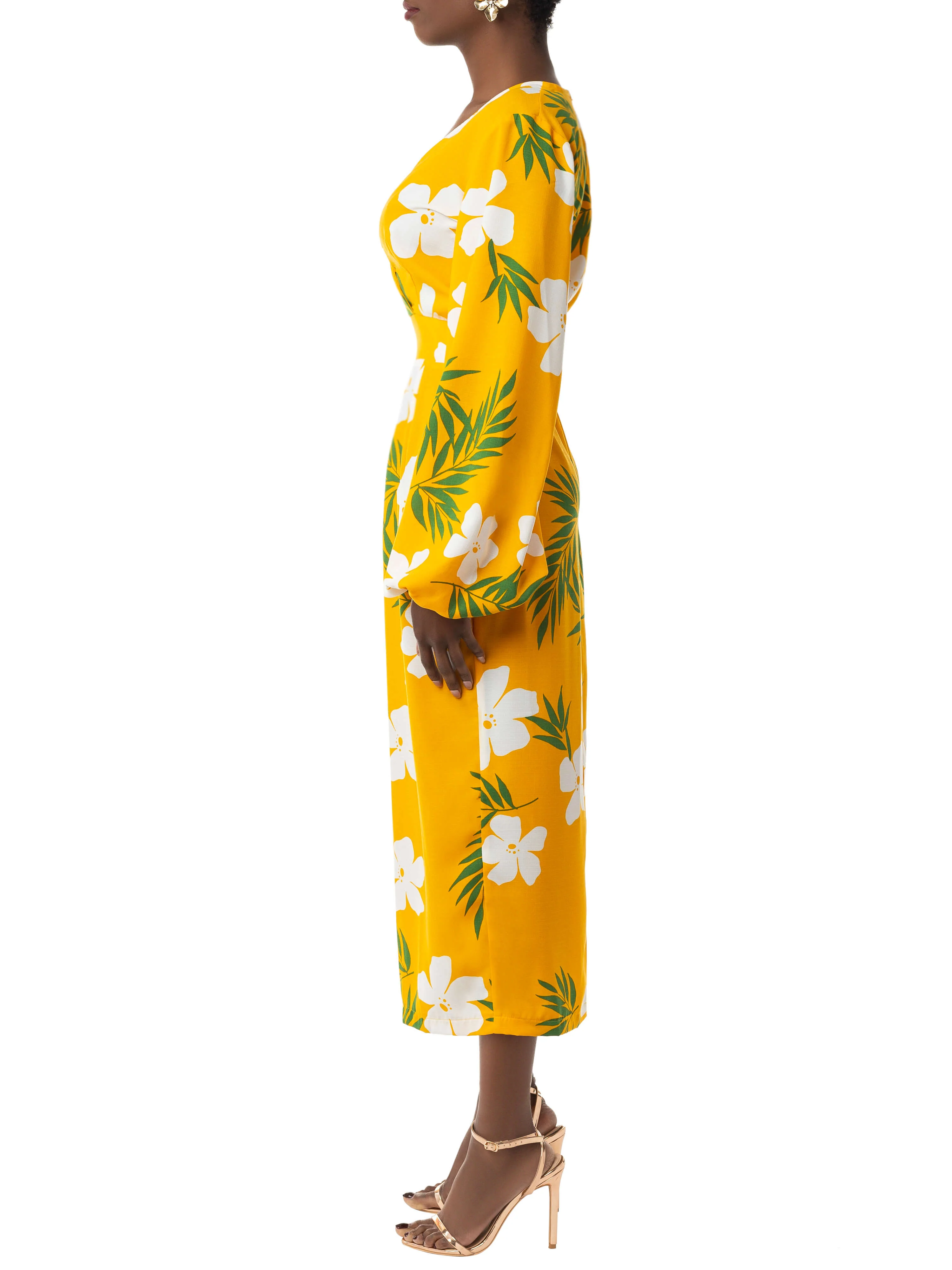 "Chloe" Yellow Tropical Wrap Dress - Image 4