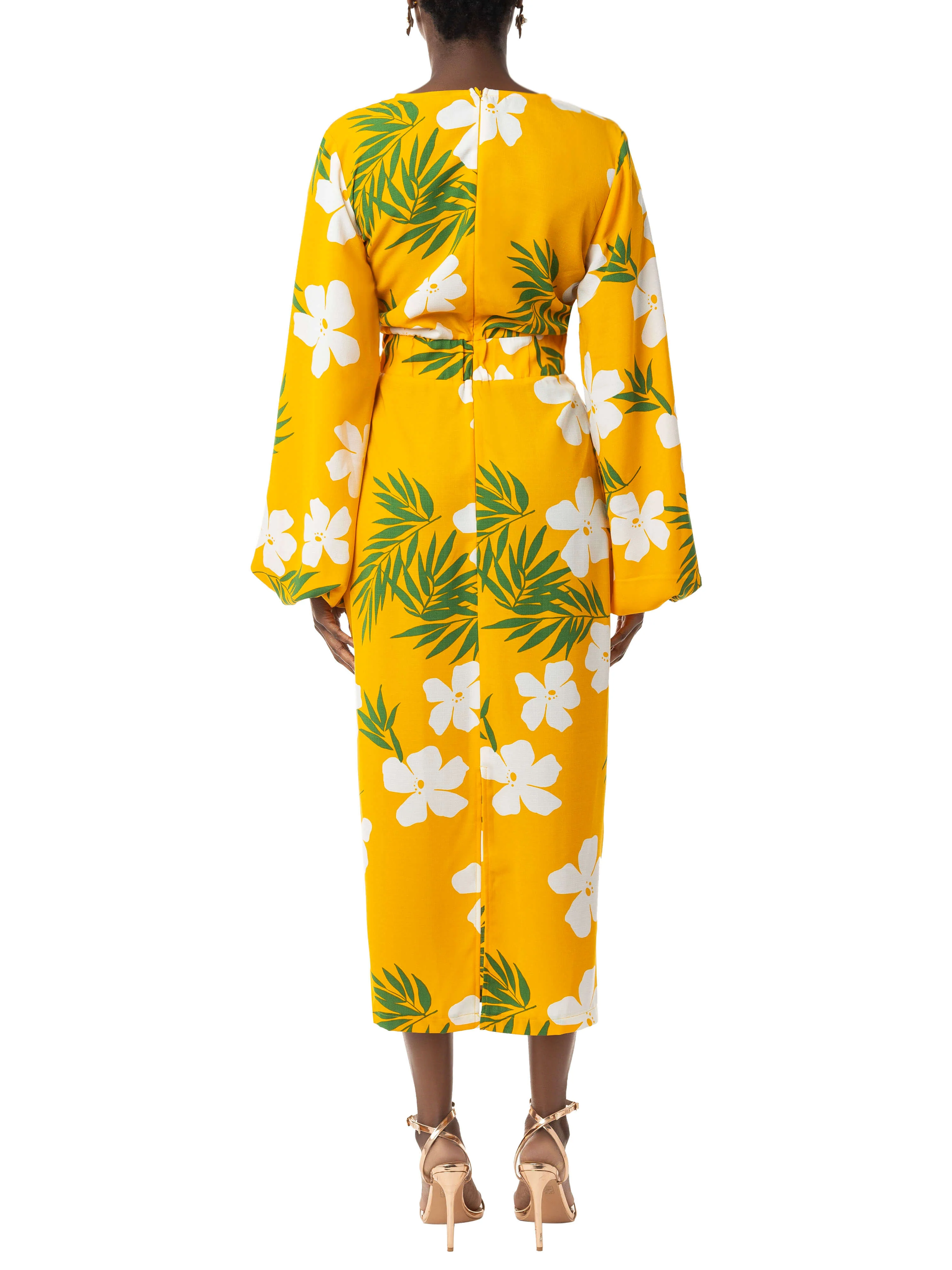 "Chloe" Yellow Tropical Wrap Dress - Image 5