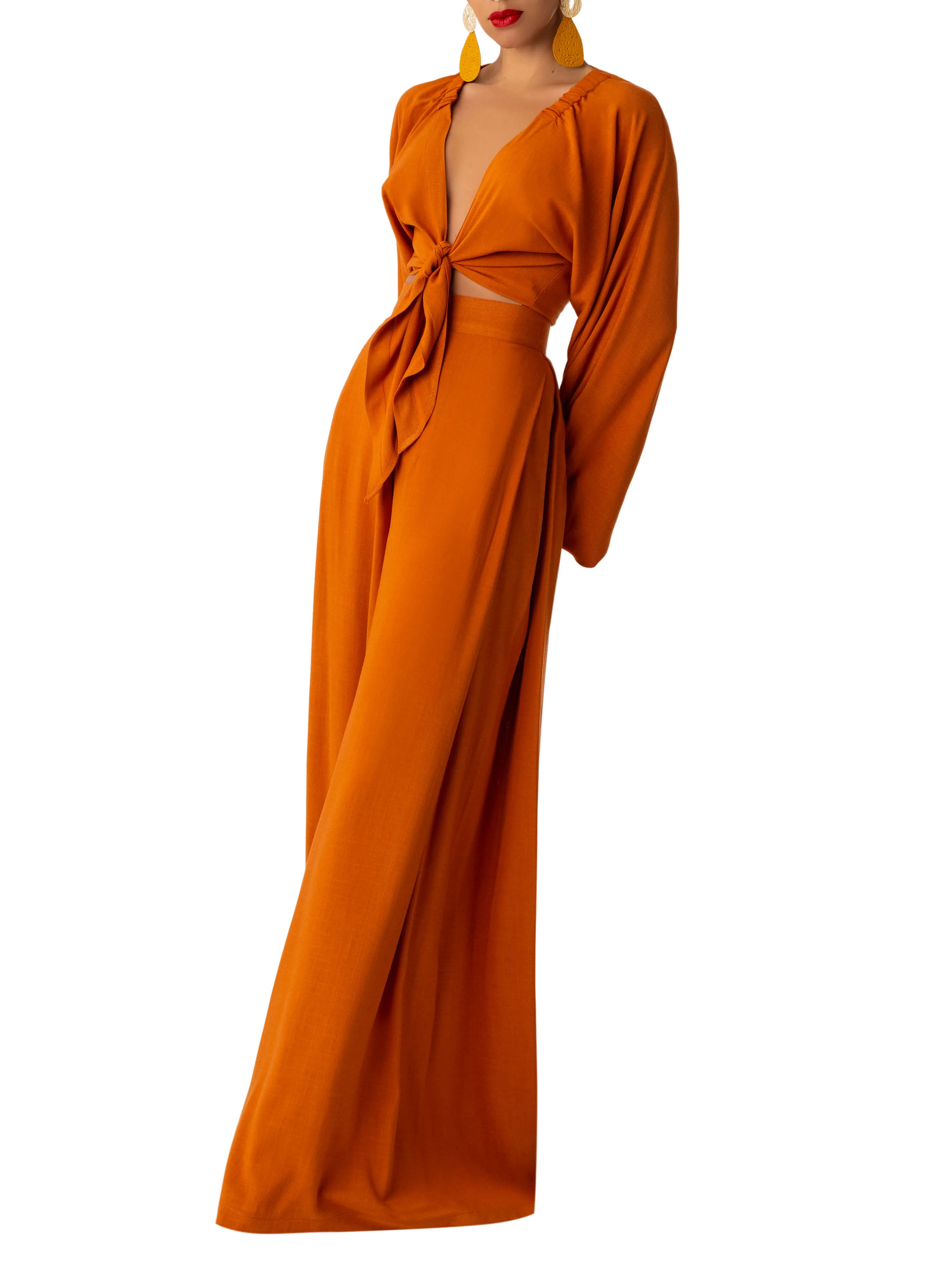"Chrysanthemum" Toffee Wide Leg Pants - Image 3