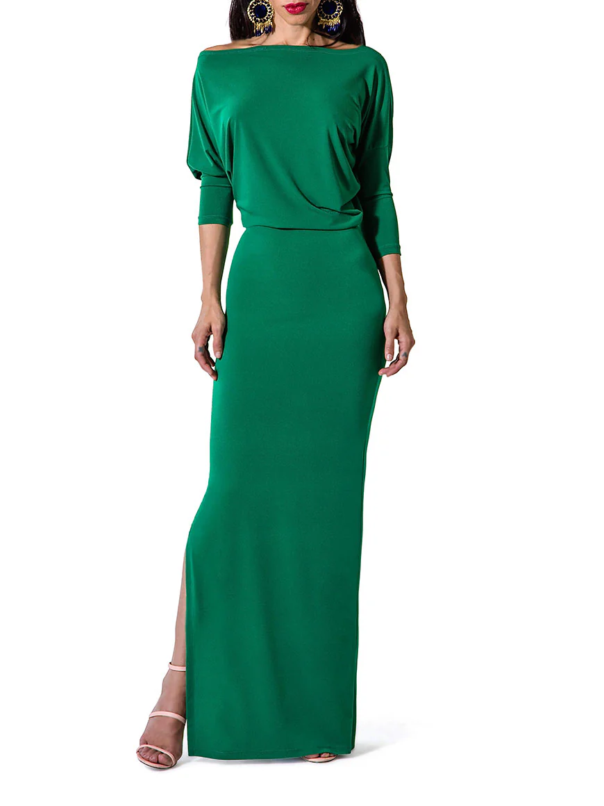 "Cindy" Drape Maxi Dress w/Side Slit - Image 3