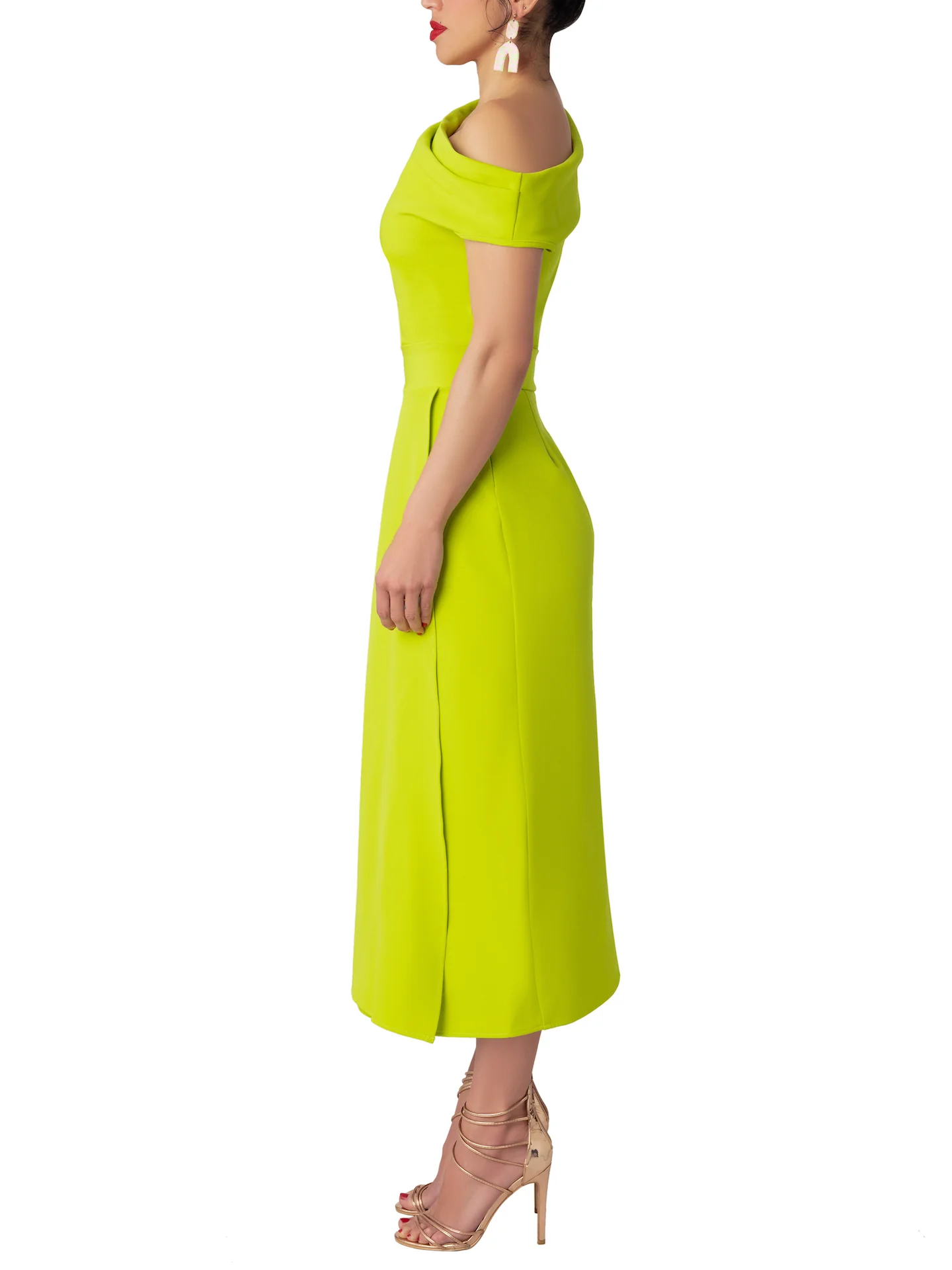 "Citrus" Lime Off-Shoulder Dress - Image 6