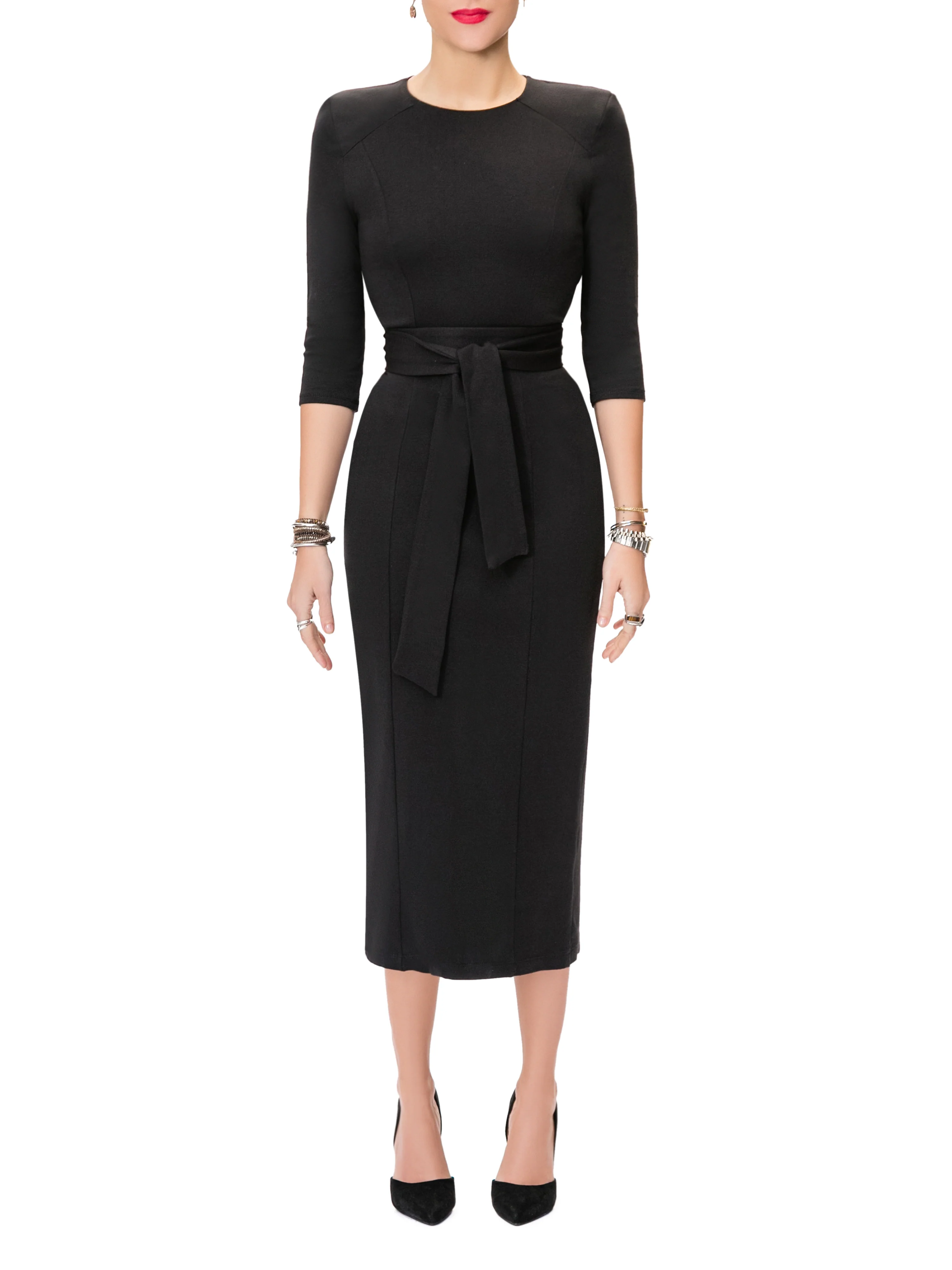 "Claire" Black Shoulder Pad Dress - Image 4