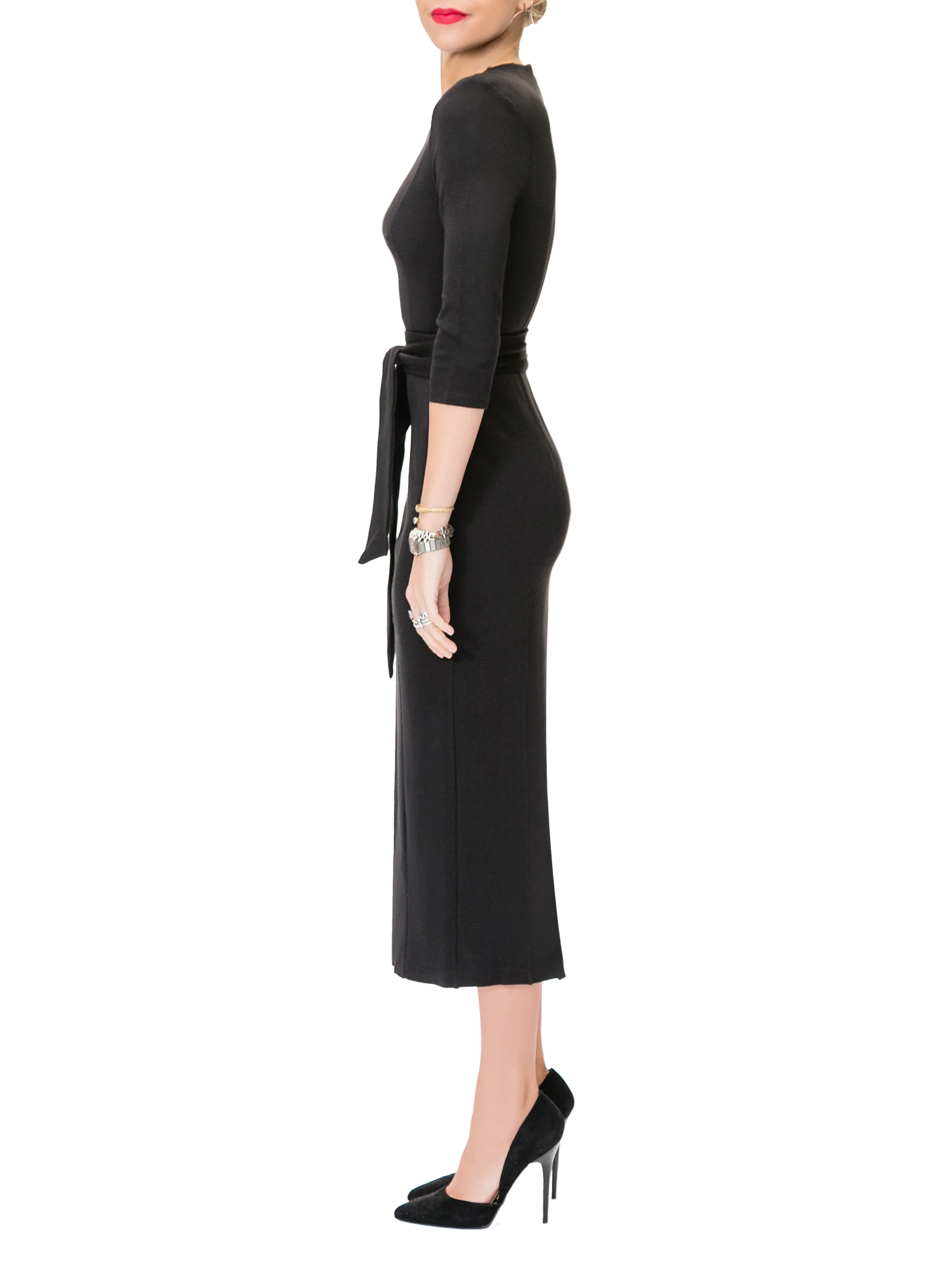 "Claire" Black Shoulder Pad Dress - Image 6