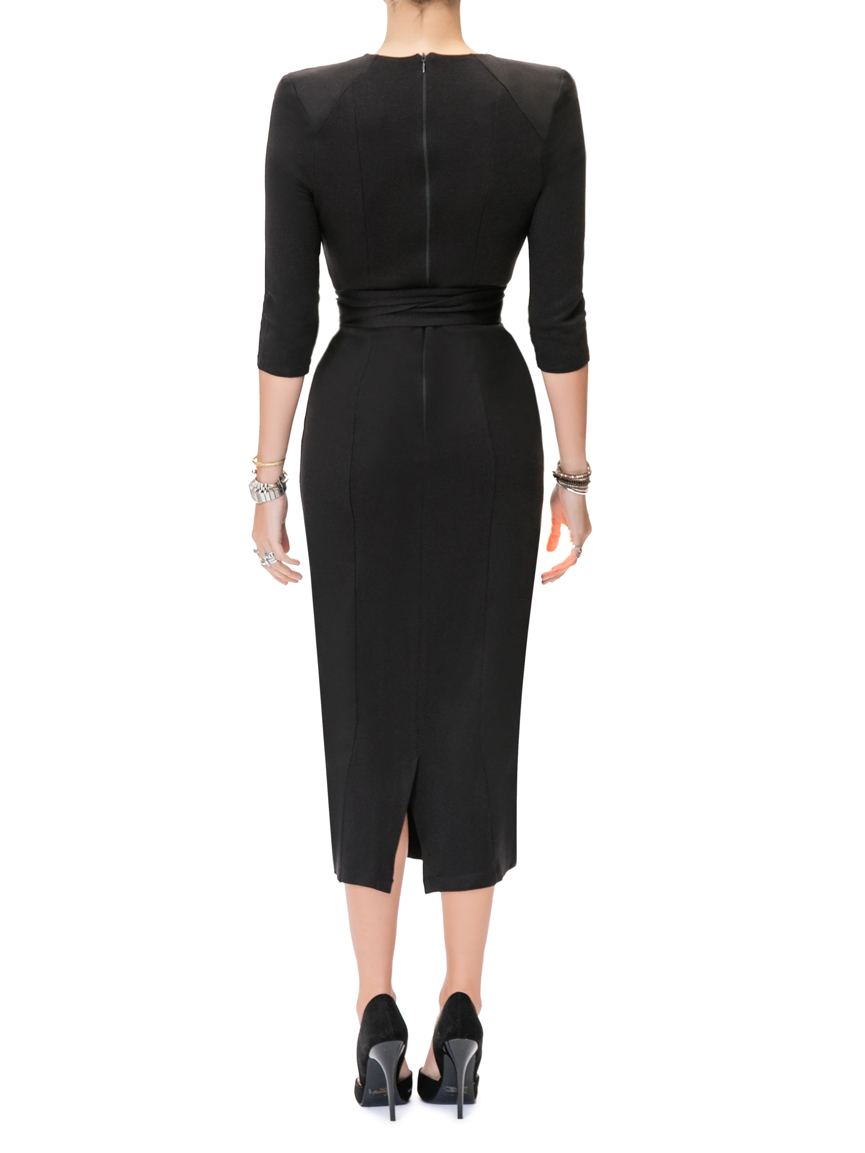"Claire" Black Shoulder Pad Dress - Image 7