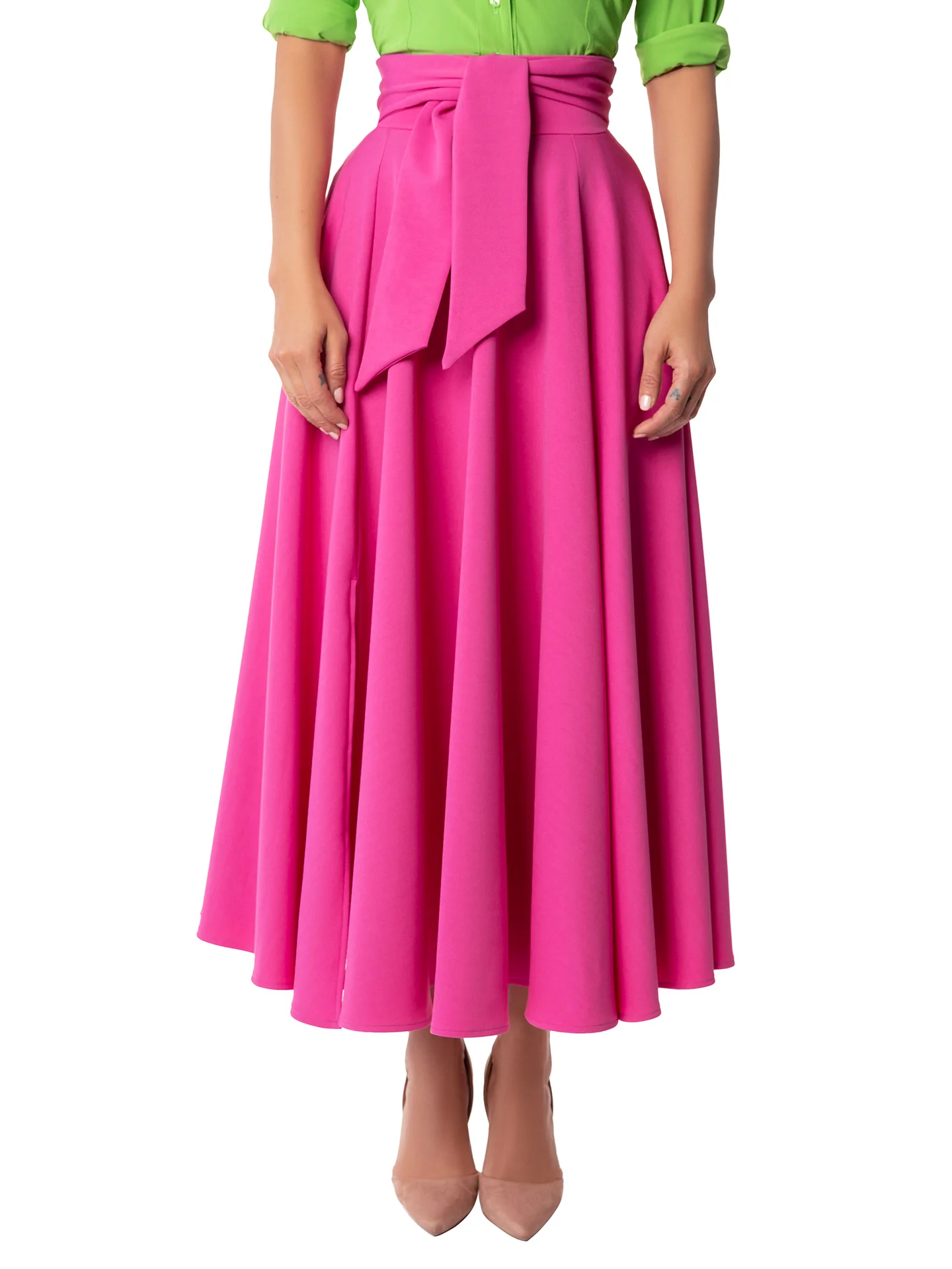"Clara" Magenta Belted Swing Skirt - Image 4
