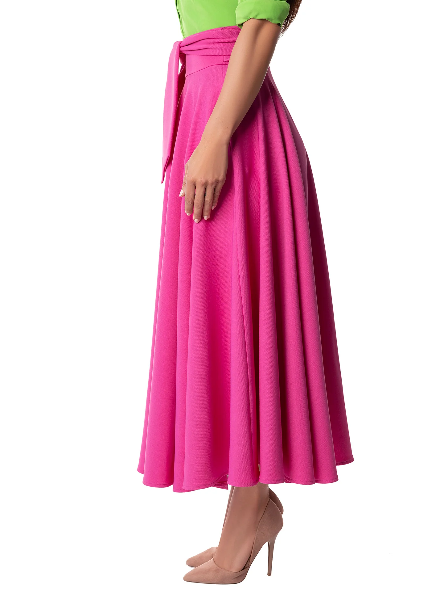 "Clara" Magenta Belted Swing Skirt - Image 5