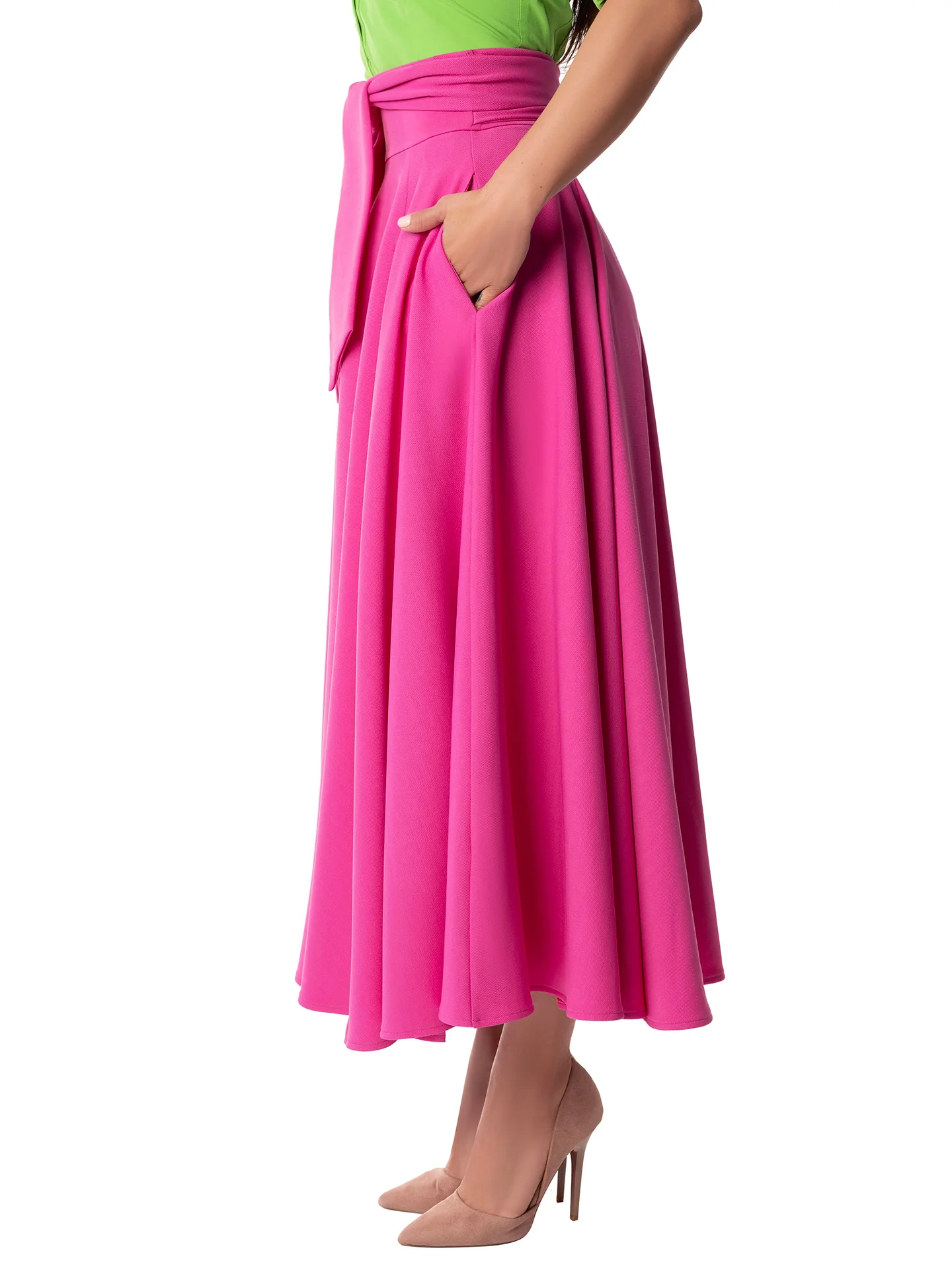 "Clara" Magenta Belted Swing Skirt - Image 6