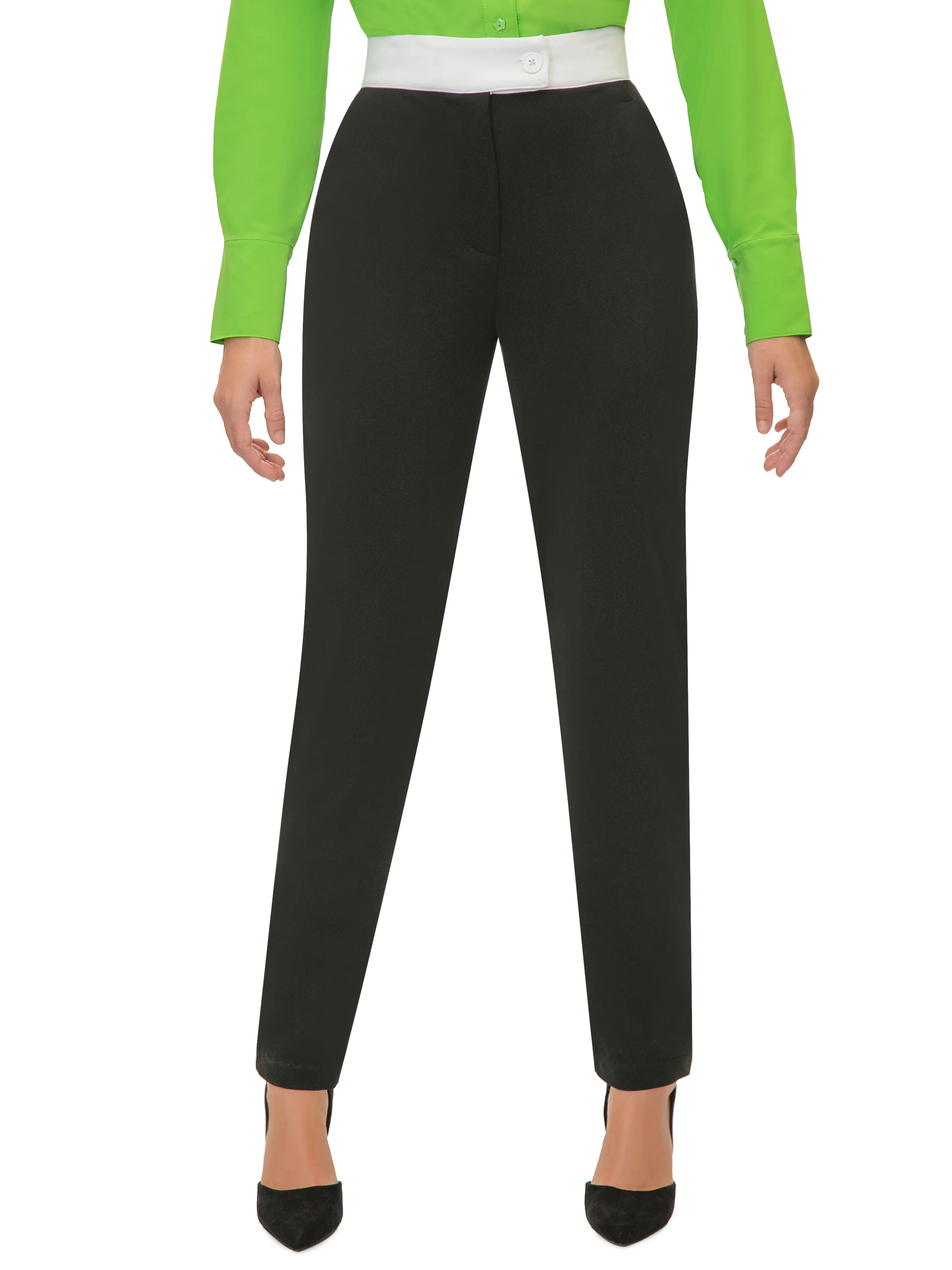 "Claudia" Black/White Contrast Waist Pants - Image 3