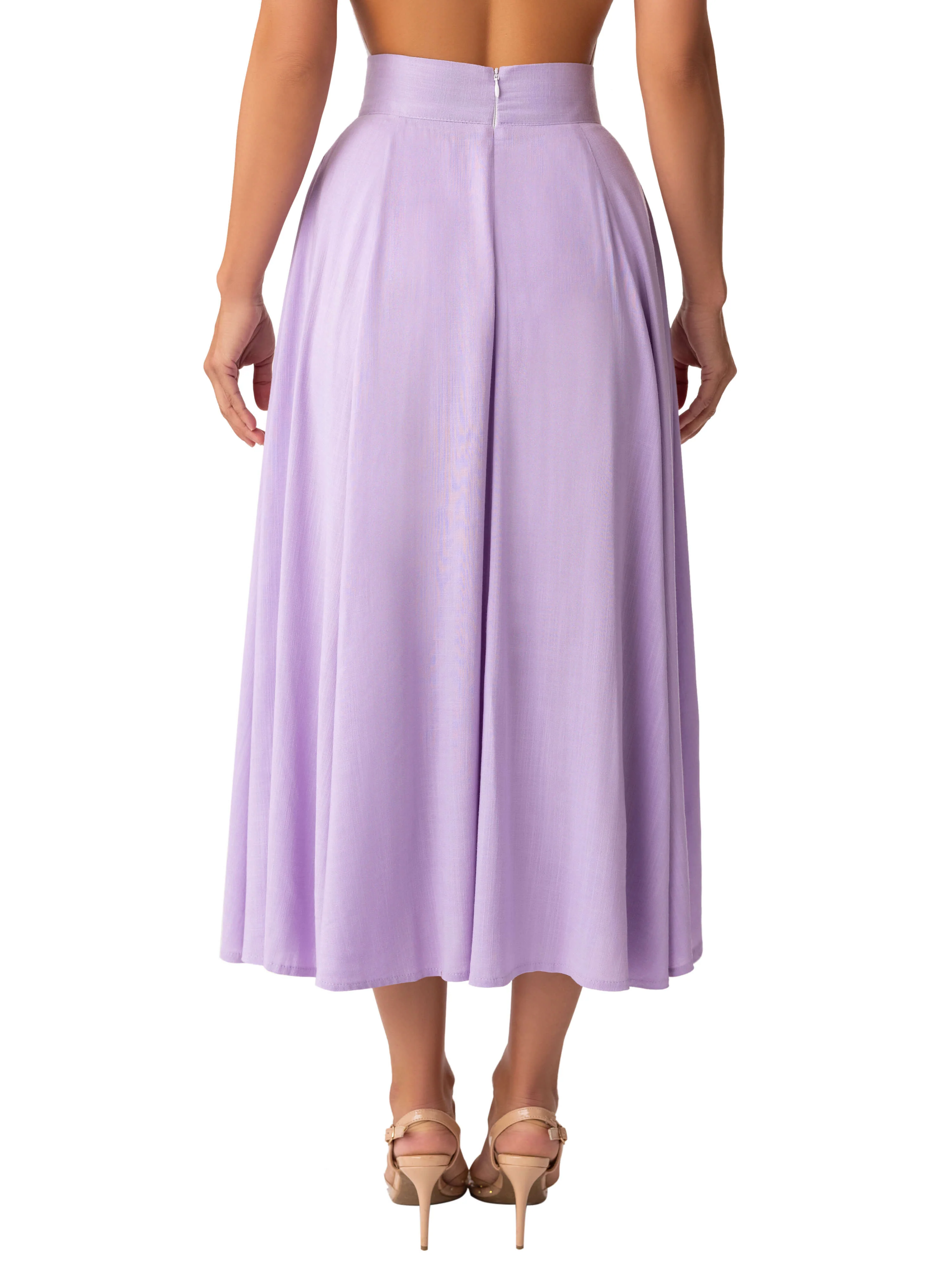 "Clematis" Lilac Midi Swing Skirt - Image 6