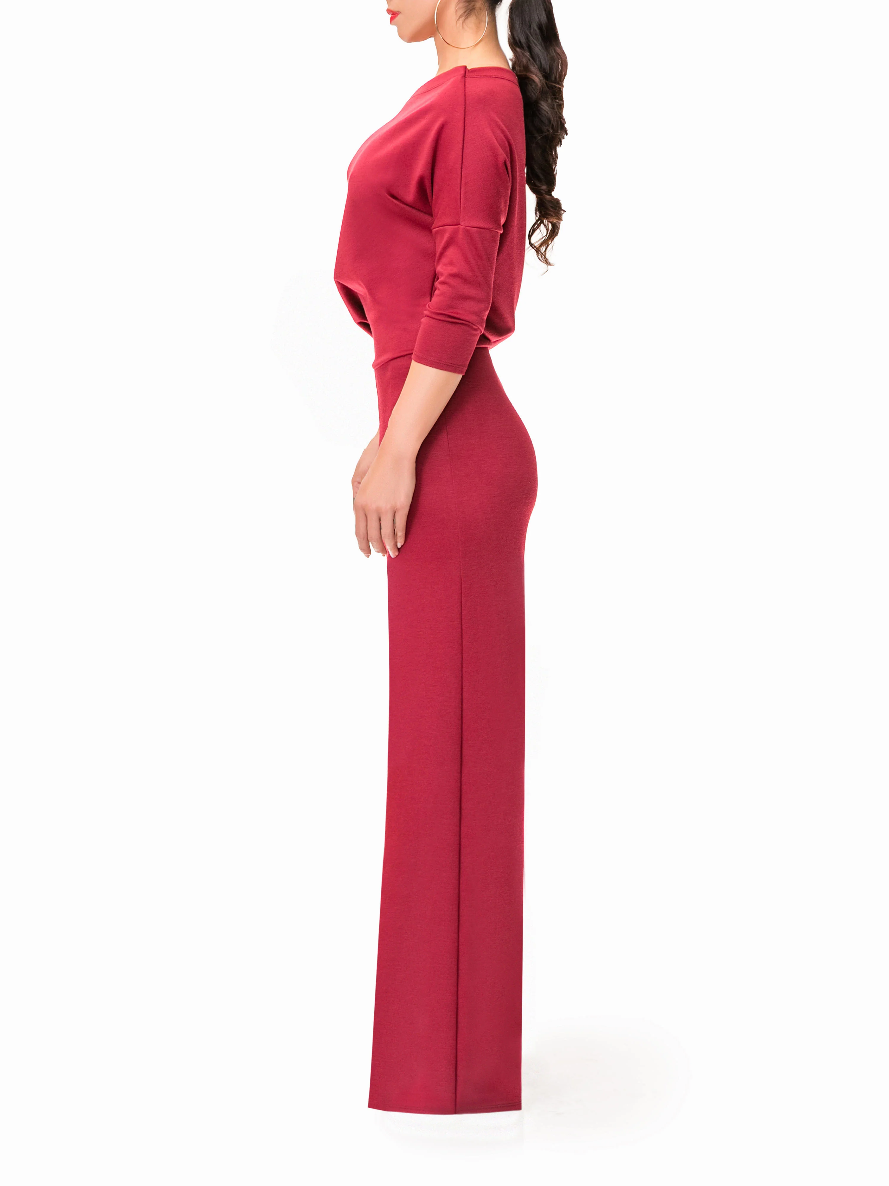 "Cleopatra" Off Shoulder Burgundy Jumpsuit - Image 4