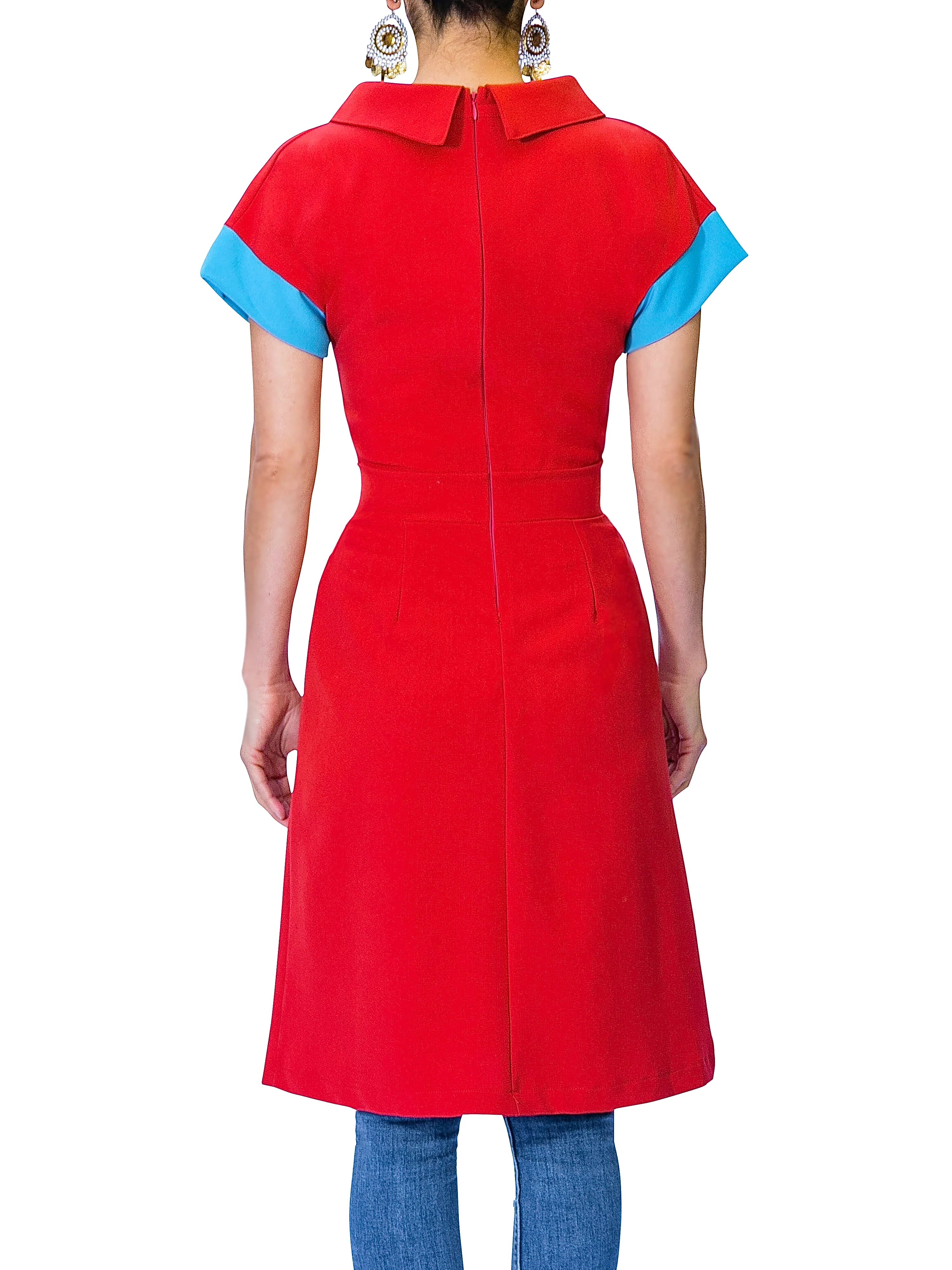 "Clio" Folded Neck Tunic w/ Contrast Sleeve - Image 5