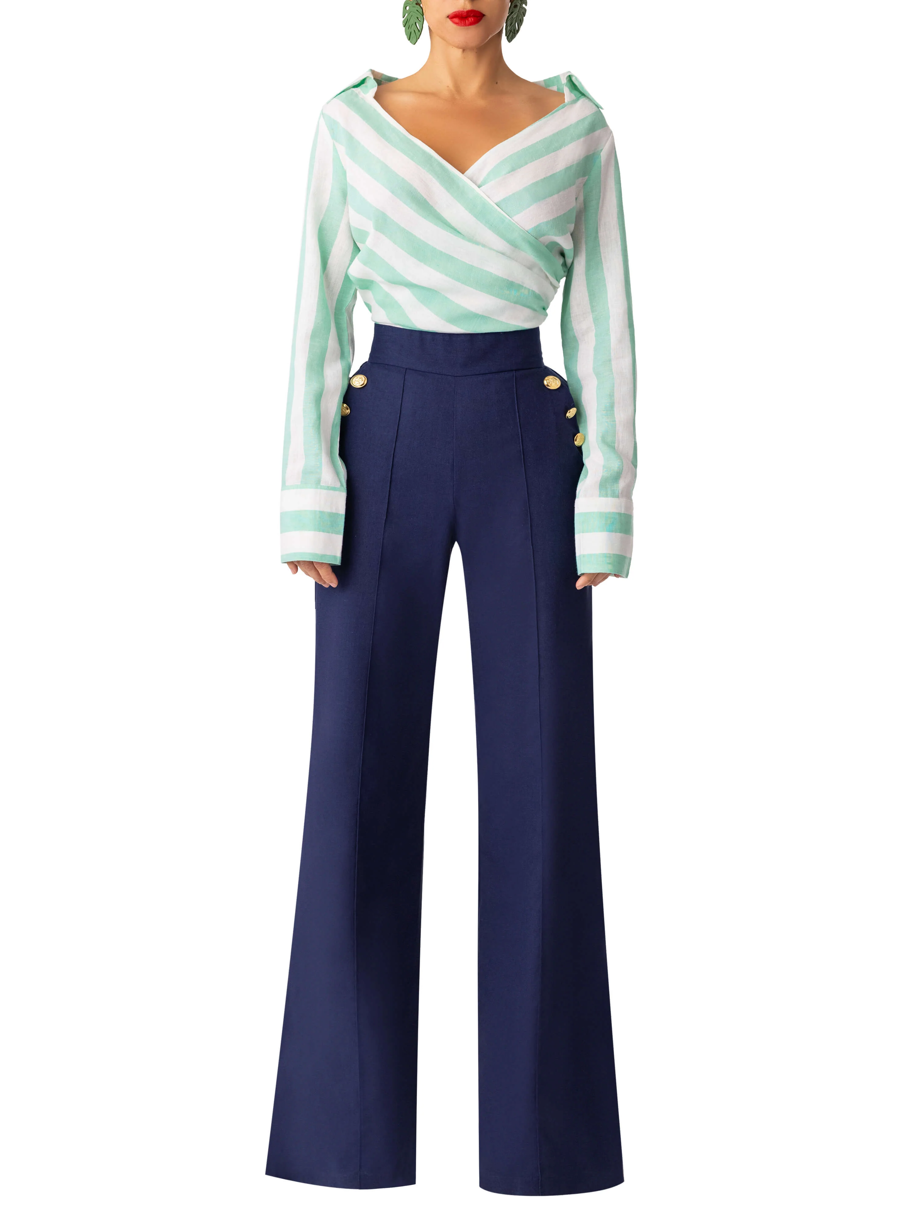 "Clove" Stripe/Navy Colorblock Jumpsuit - Image 4
