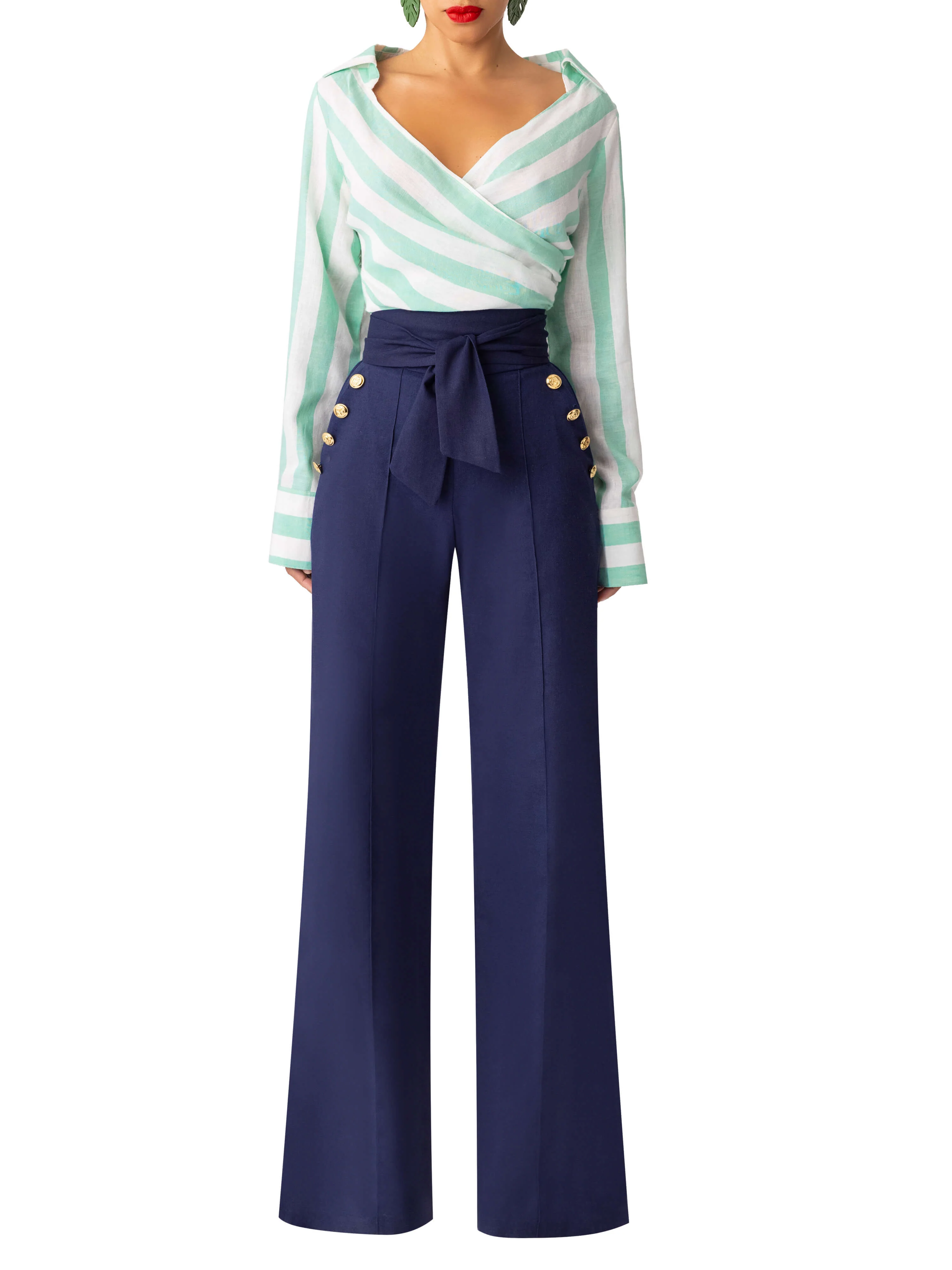 "Clove" Stripe/Navy Colorblock Jumpsuit - Image 6