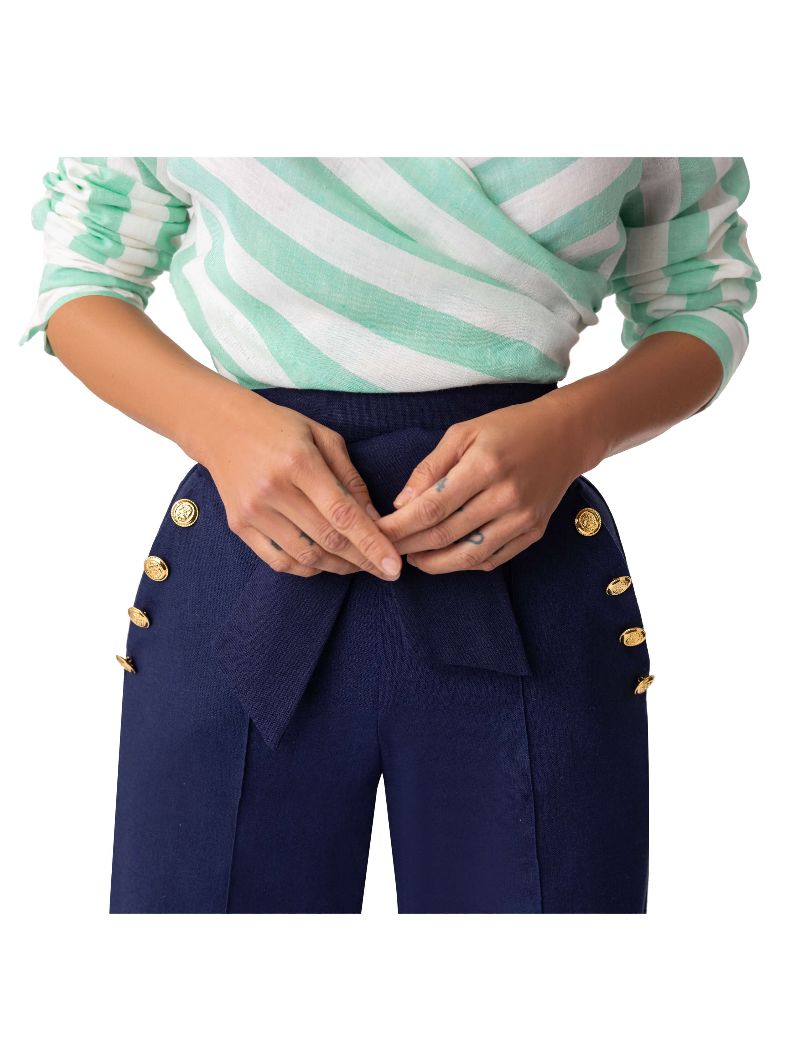"Clove" Stripe/Navy Colorblock Jumpsuit - Image 8