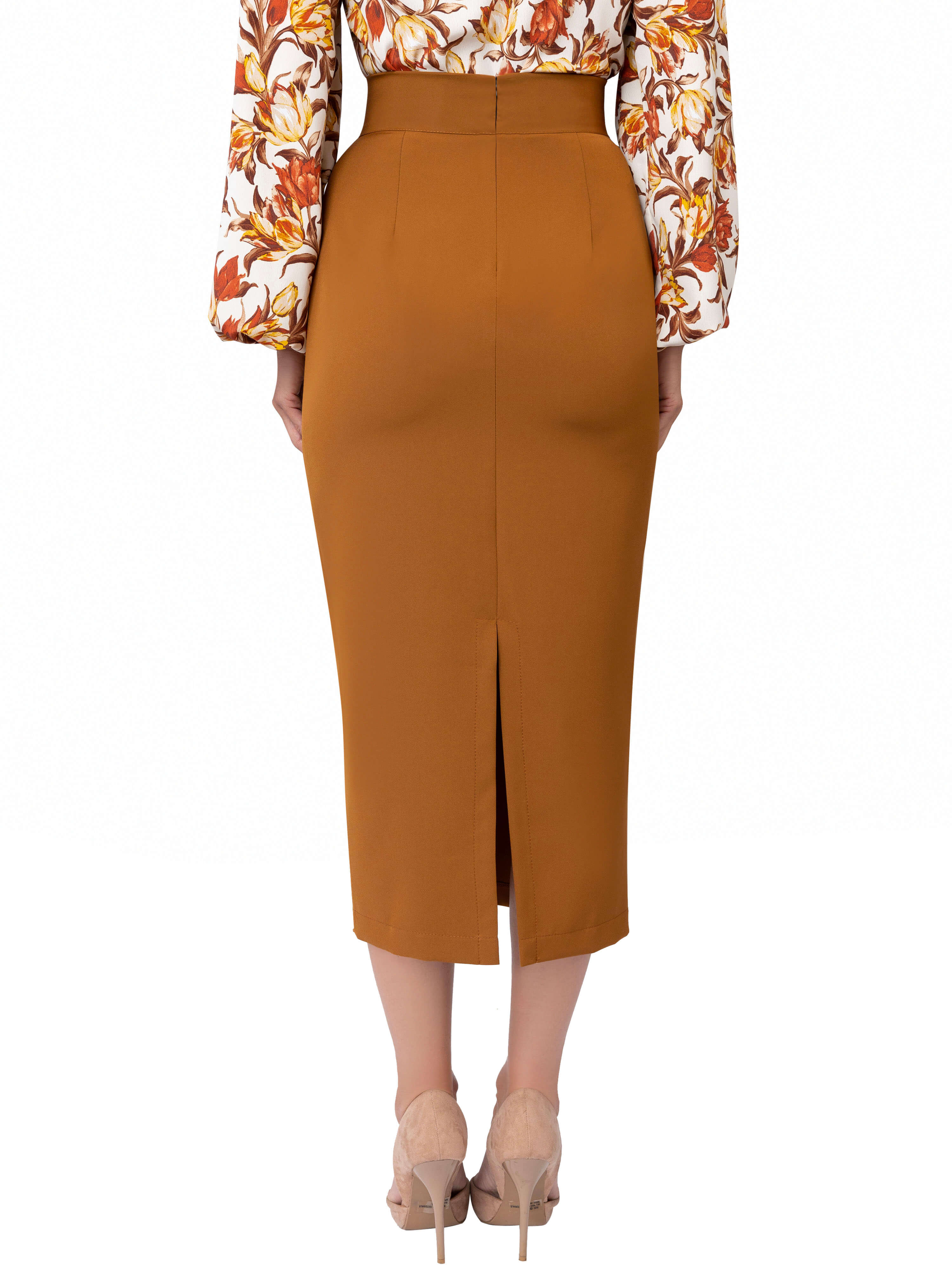 "Coco" Caramel Midi Pencil Skirt - Image 5