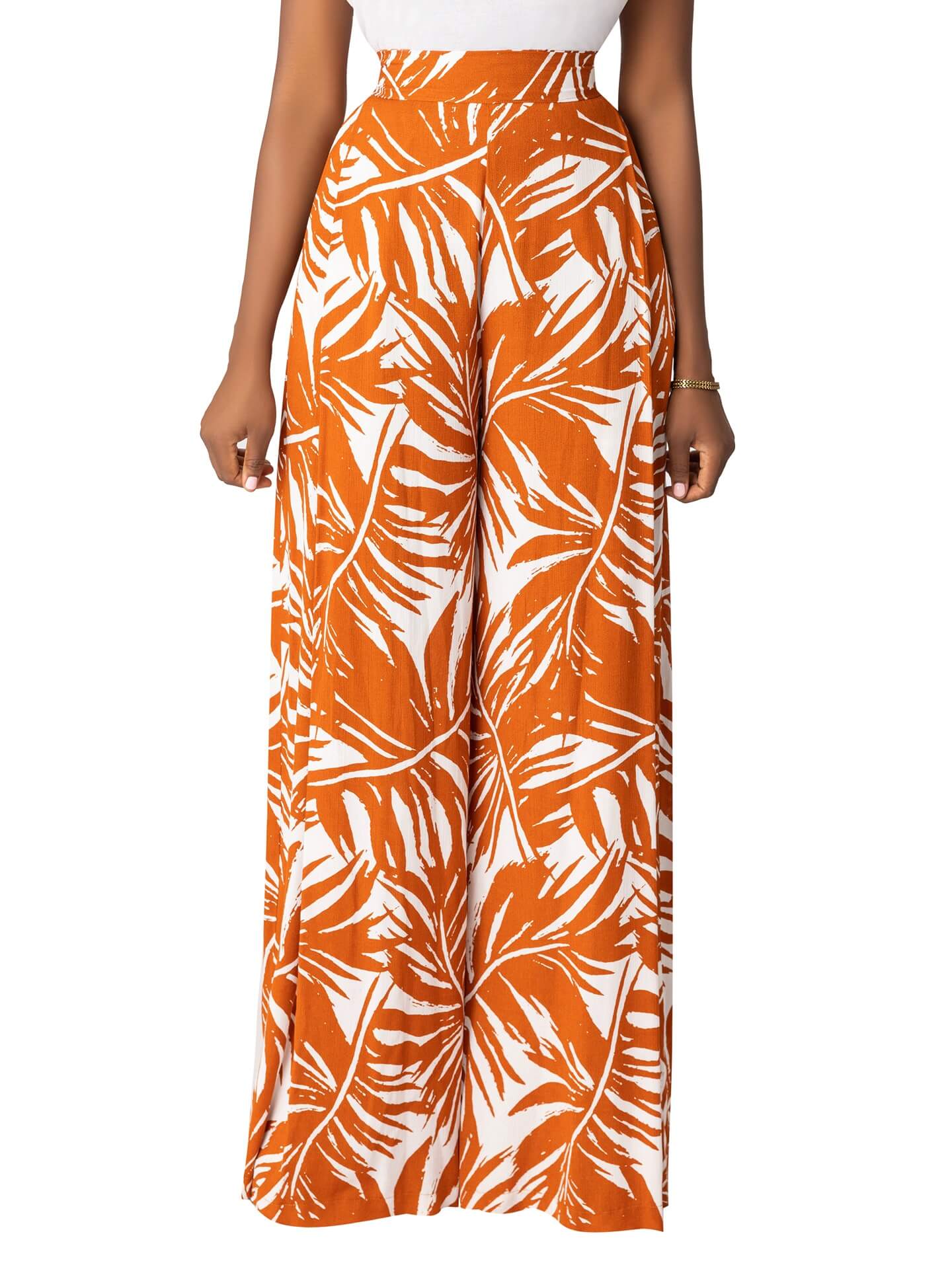 "Coco Palm" Brown Pleated Pants - Image 4