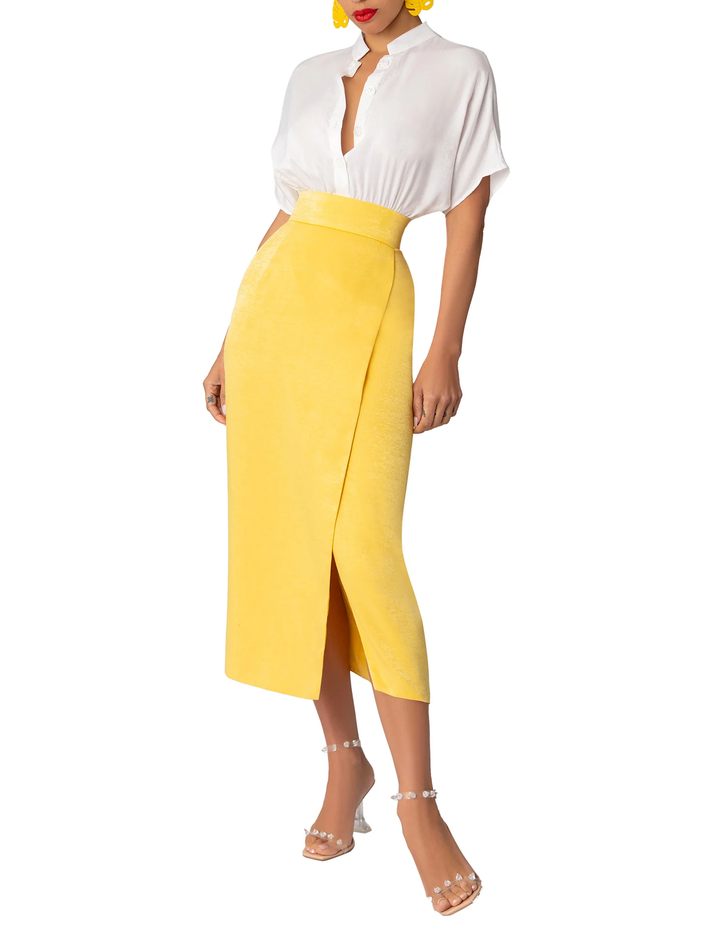 "Yara” Yellow/Ivory Pencil Dress - Image 3