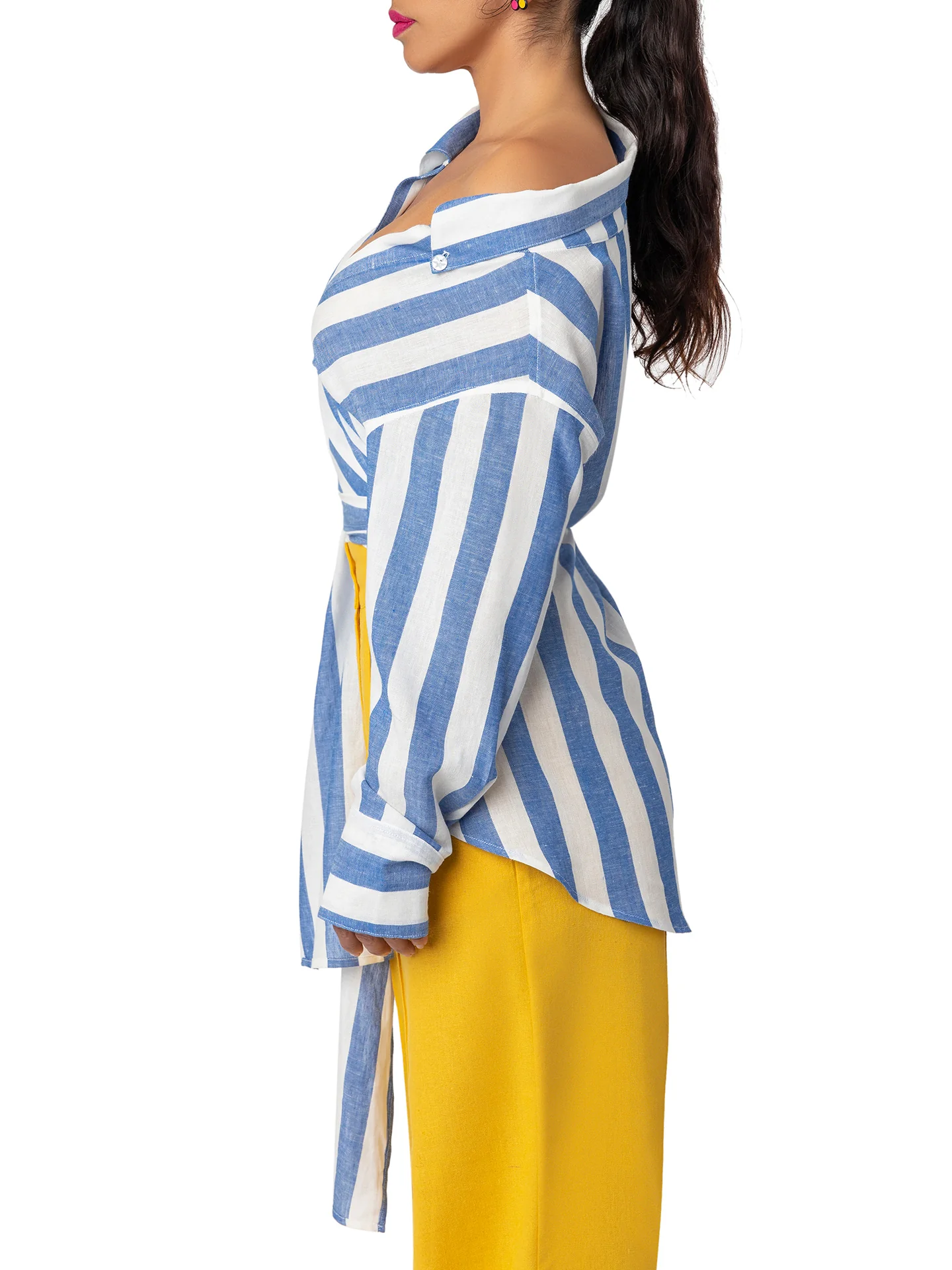 "Cosmopolitan" Stripe Off Shoulder Wrap Top - Image 4