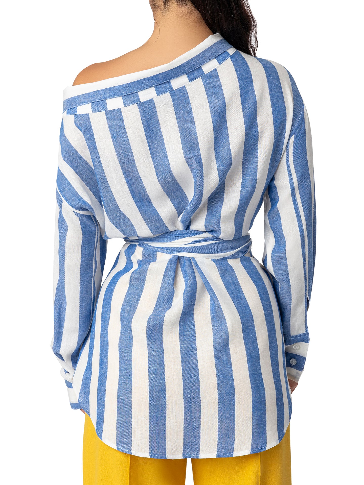 "Cosmopolitan" Stripe Off Shoulder Wrap Top - Image 5
