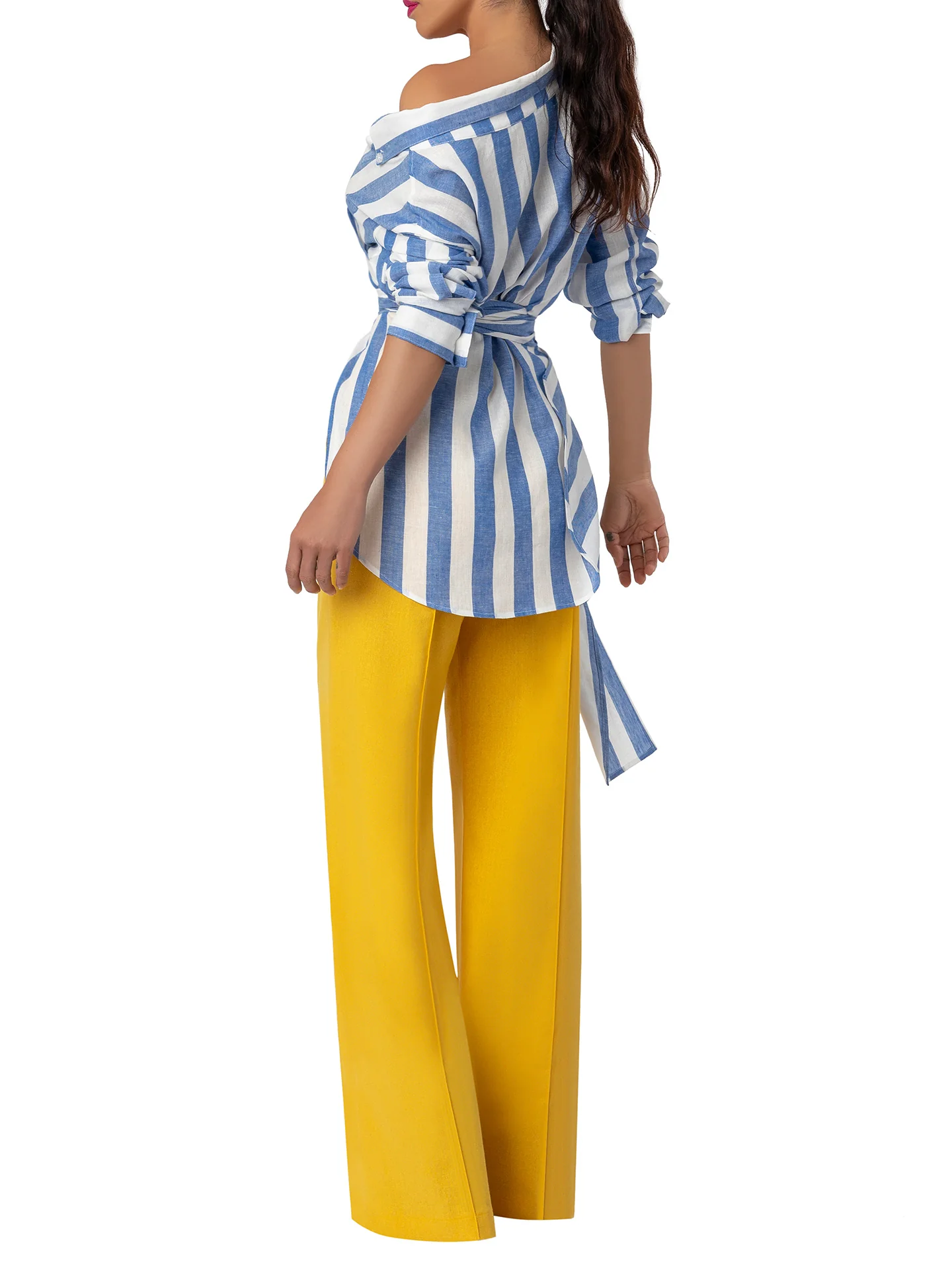 "Cosmopolitan" Stripe Off Shoulder Wrap Top - Image 6