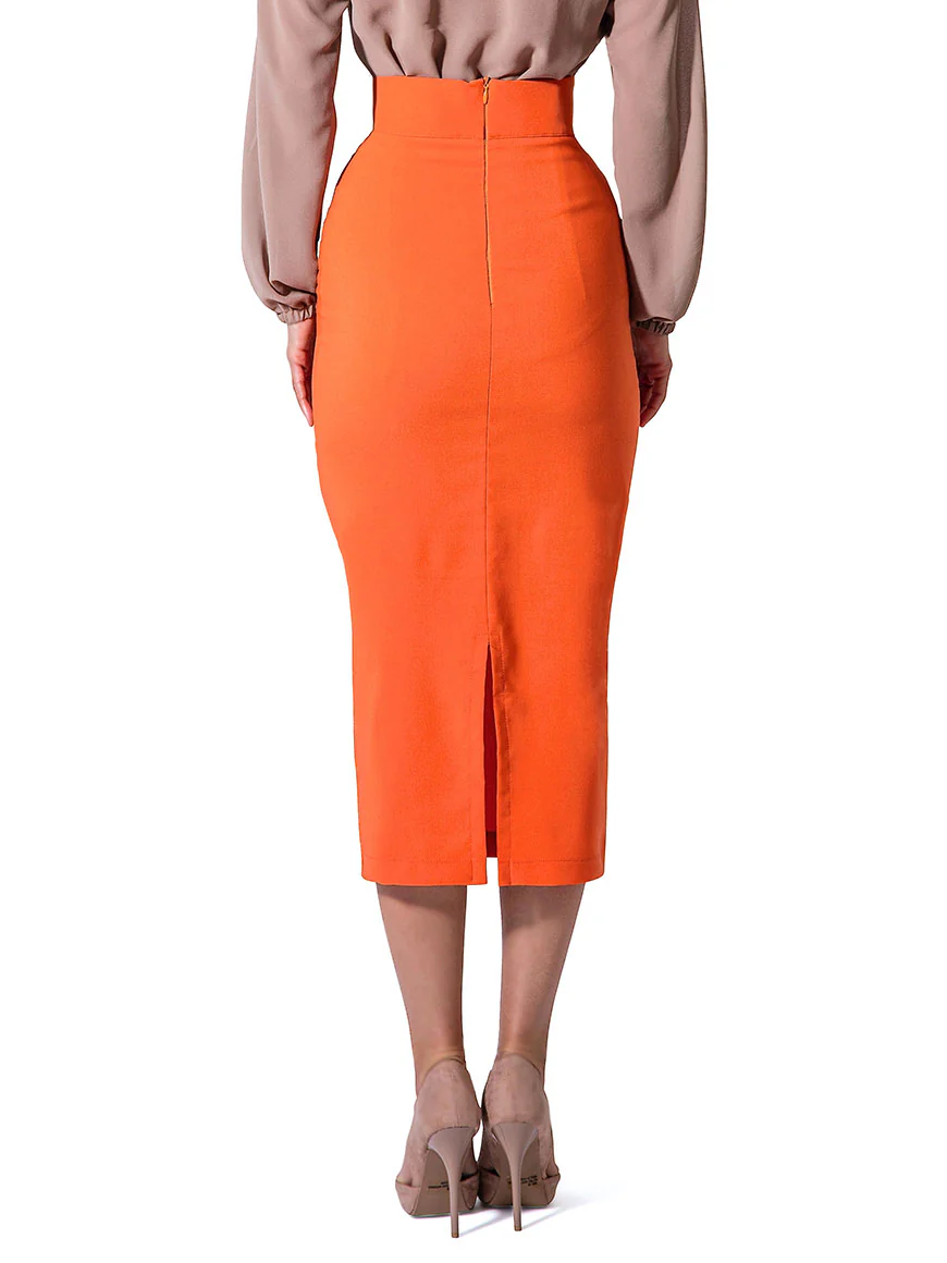 "Cyn" Tangerine Pencil Skirt - Image 5
