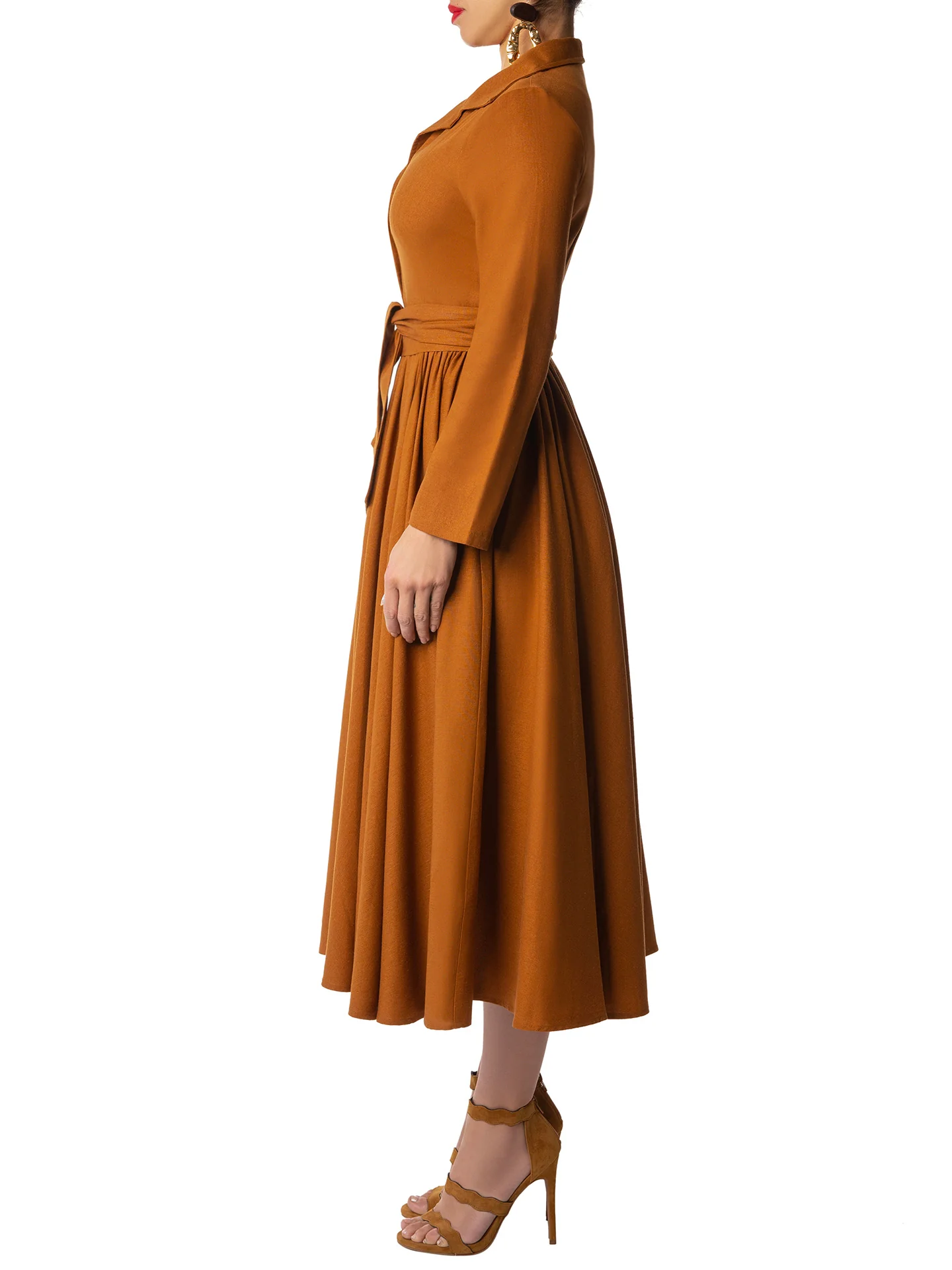 "Cypress" Cognac Midi Shirtdress - Image 4