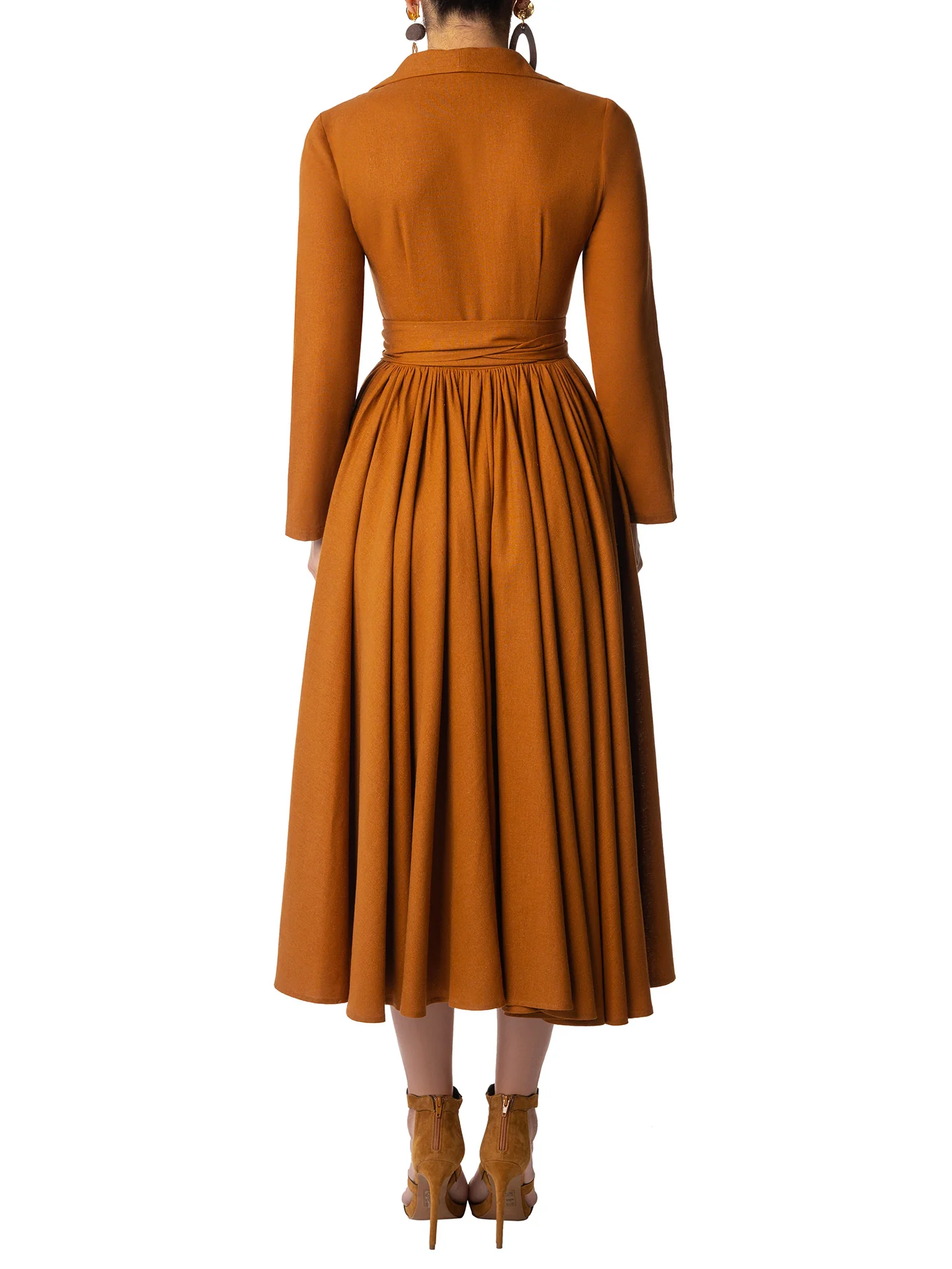 "Cypress" Cognac Midi Shirtdress - Image 5