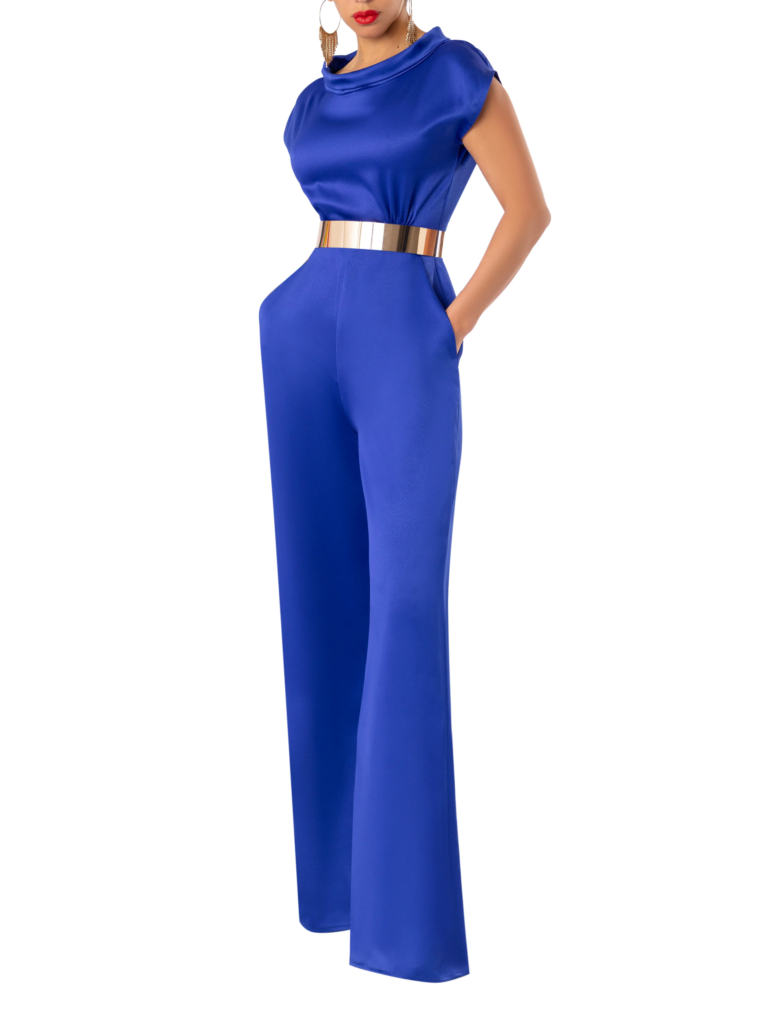 "Danaca'' Navy Folded Collar Jumpsuit - Image 4