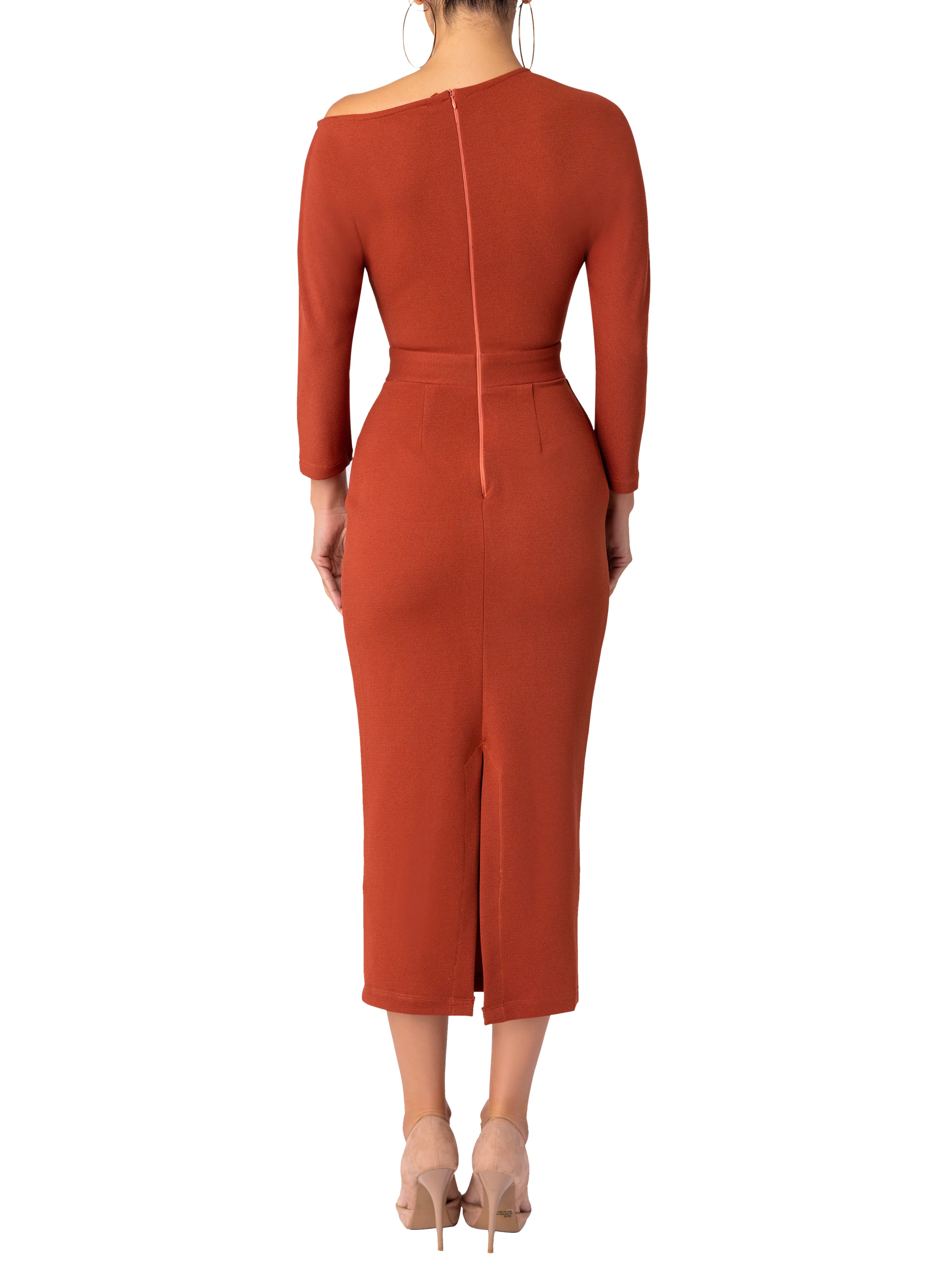 “Delaney” Rust Off Shoulder Dress - Image 7