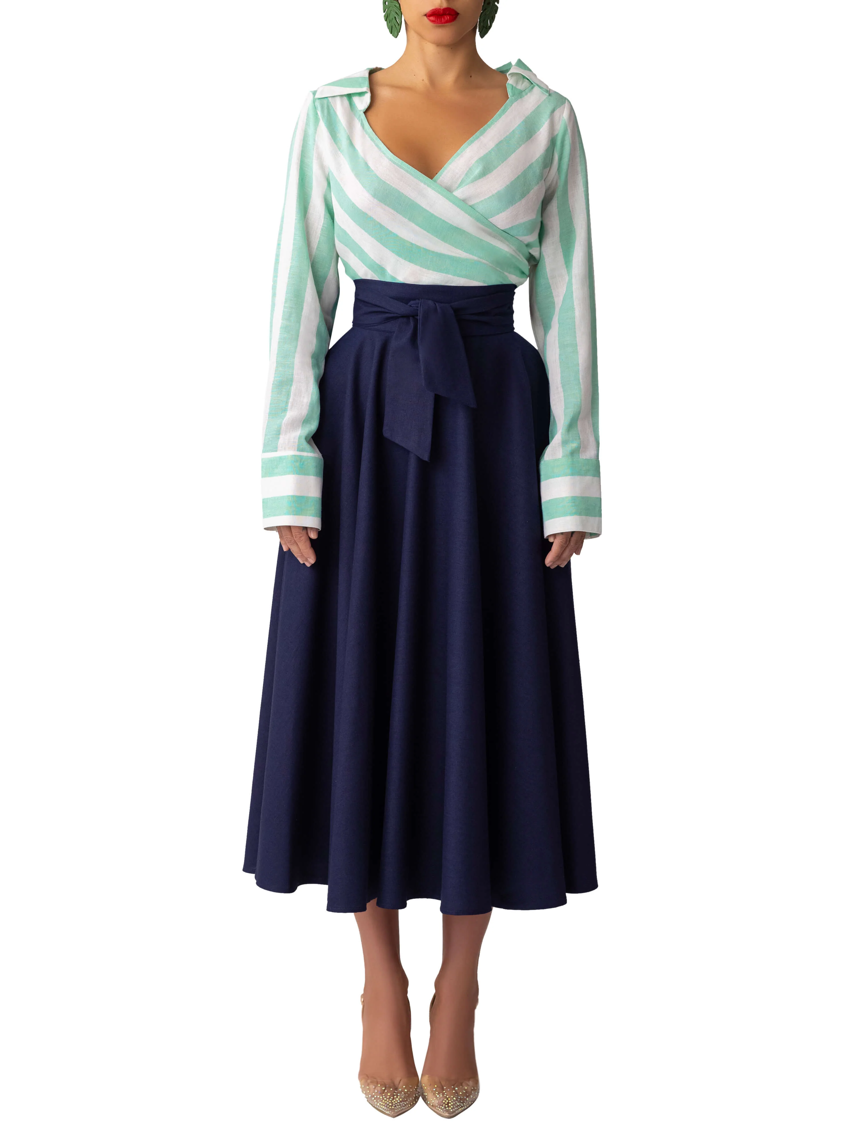 "Delphina" Stripe/Navy Colorblock Dress - Image 4