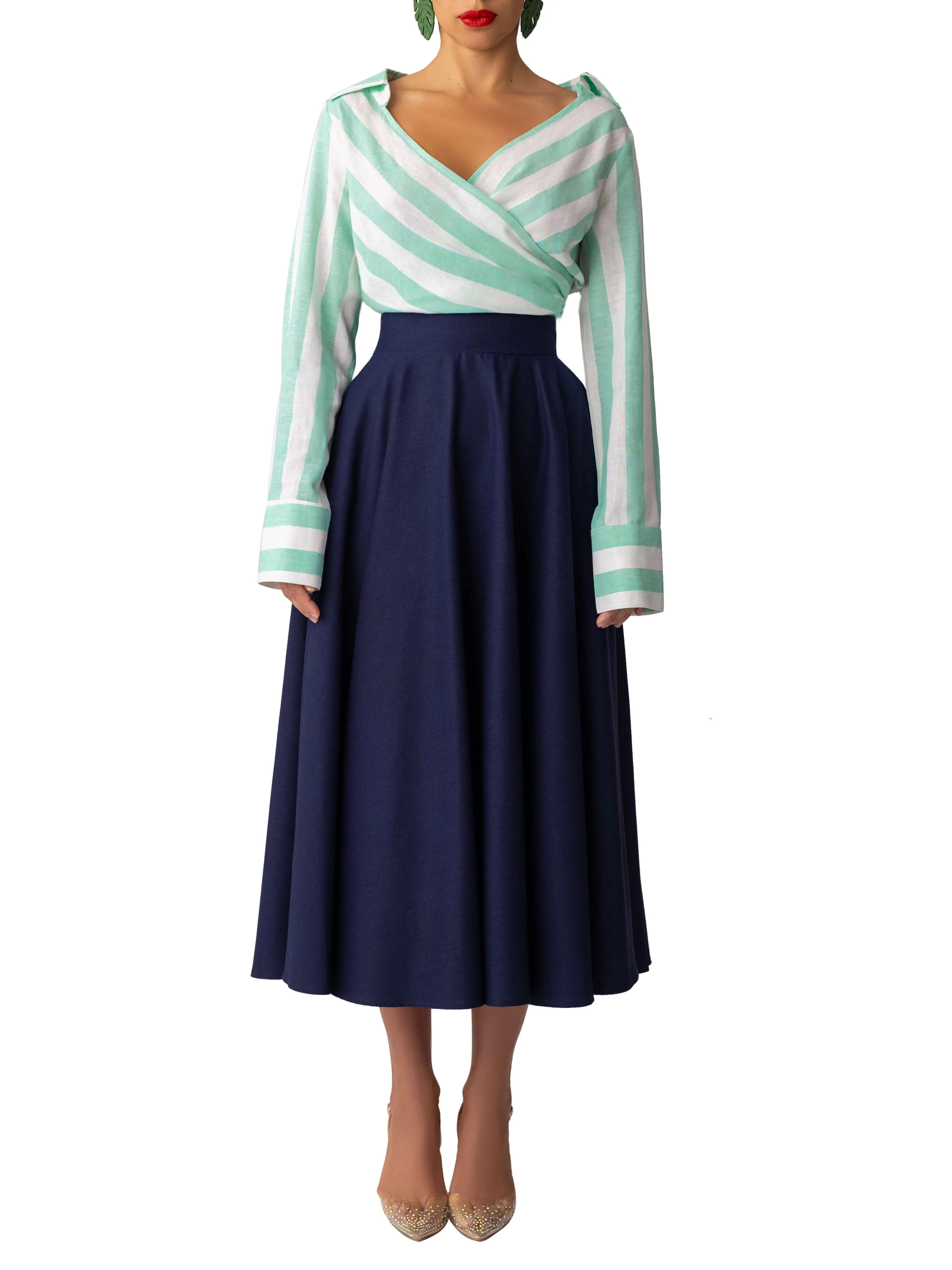 "Delphina" Stripe/Navy Colorblock Dress - Image 5