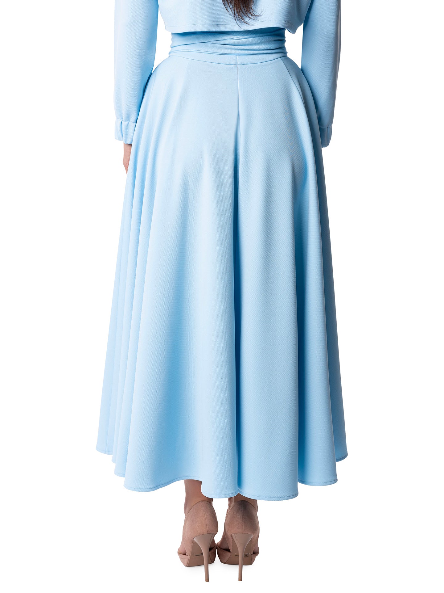 "Dominique" Light Blue Belted Swing Skirt - Image 7