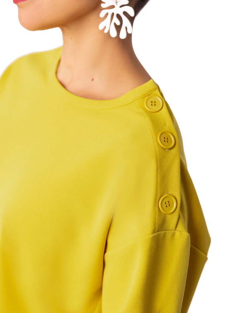 "Dulce" Chartreuse Button Crop Top - Image 7