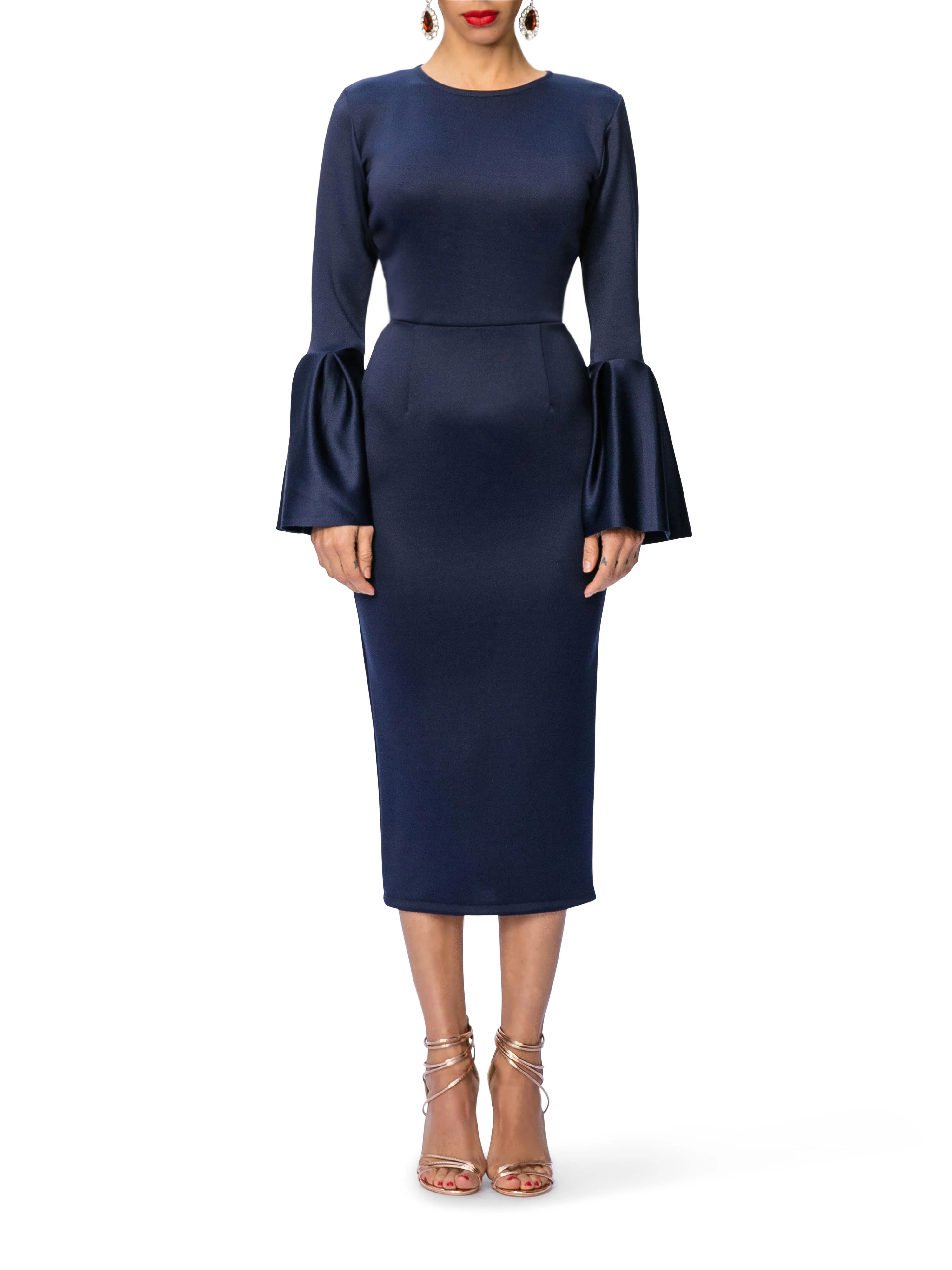 "Eartha" Midi Dress w/Frill Sleeves - Image 3