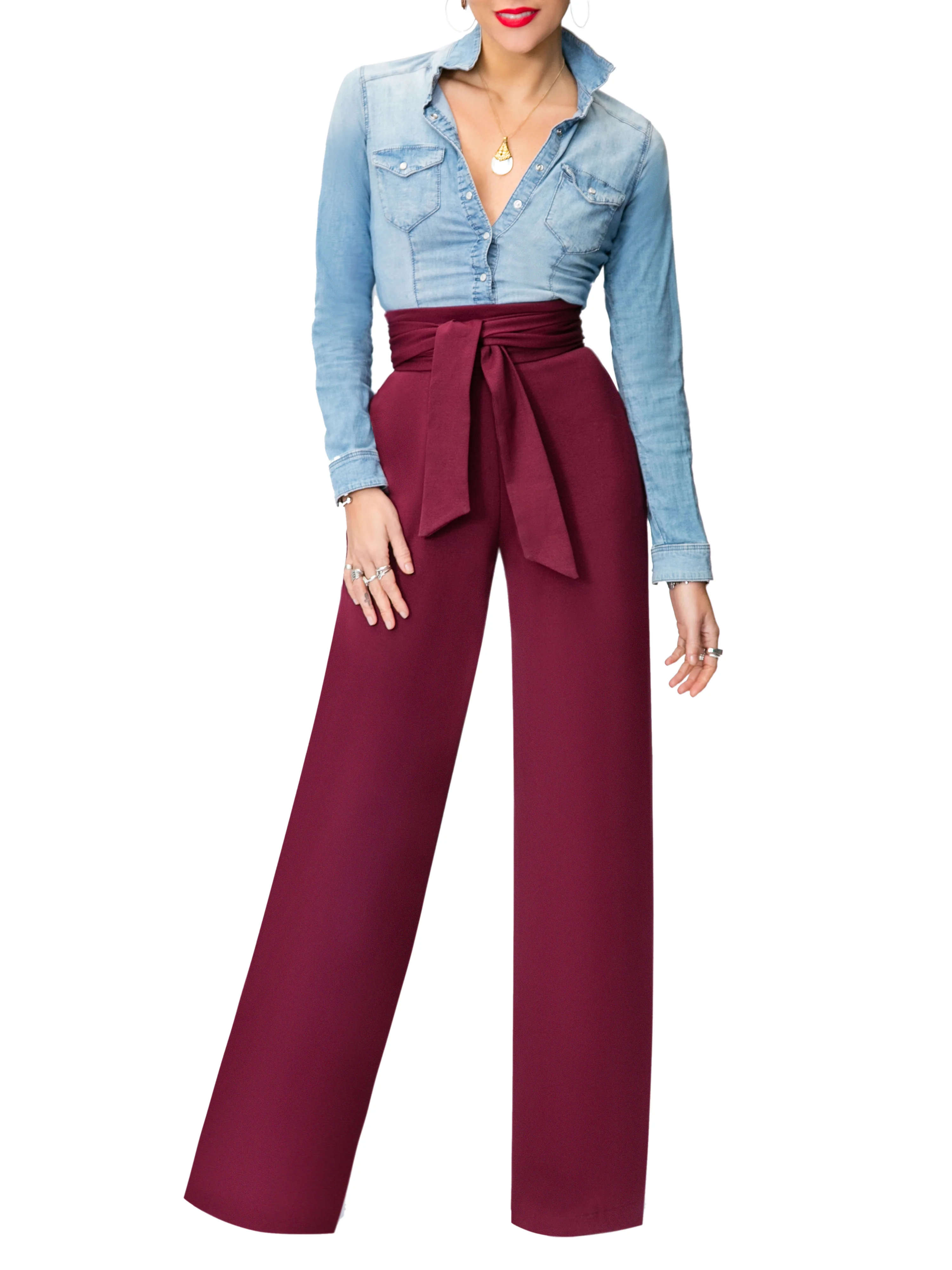 "Eleanor" Raisin Belted High Waist Pants - Image 2