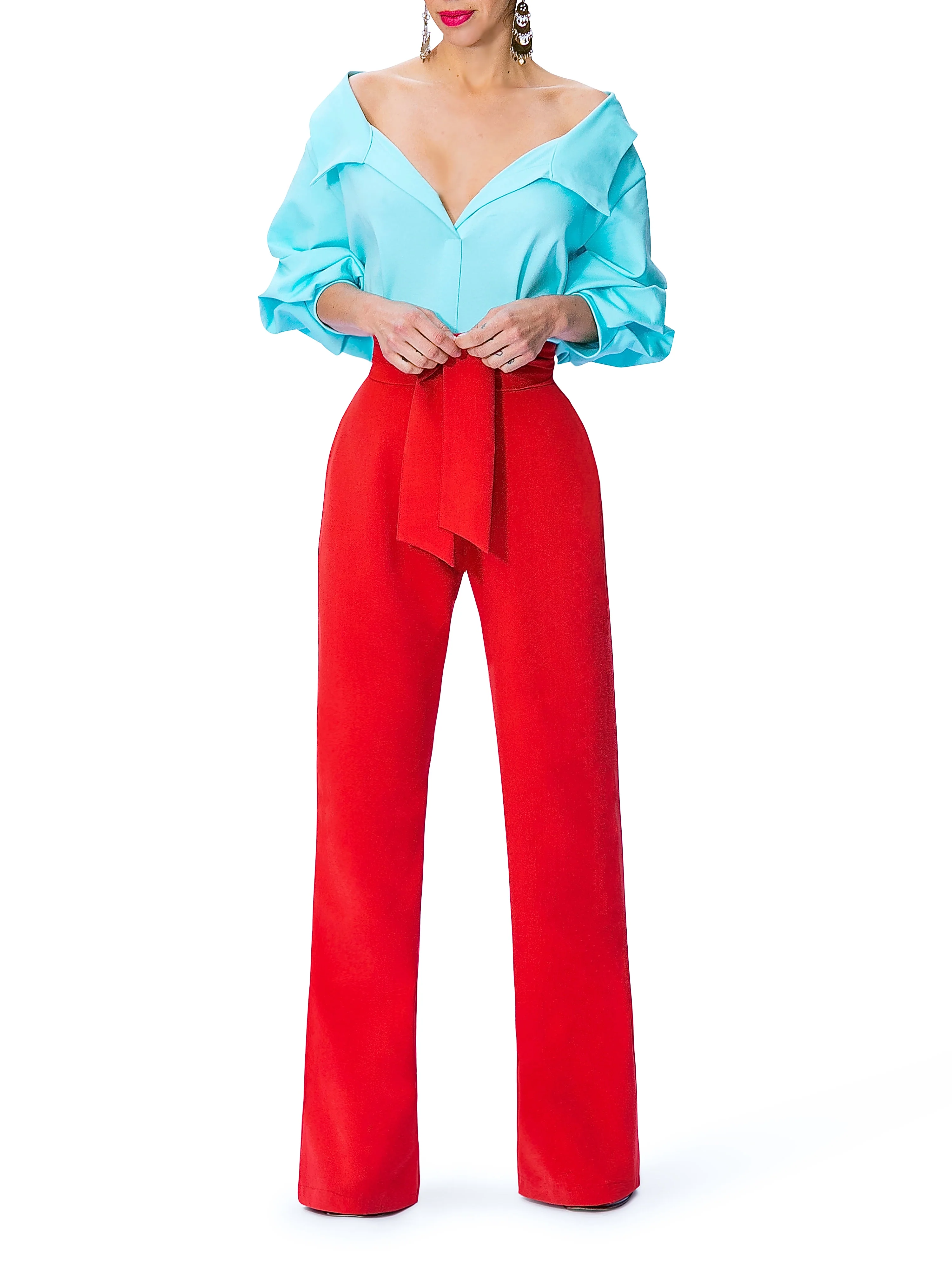 "Electra" Color Block Off Shoulder Jumpsuit - Image 2