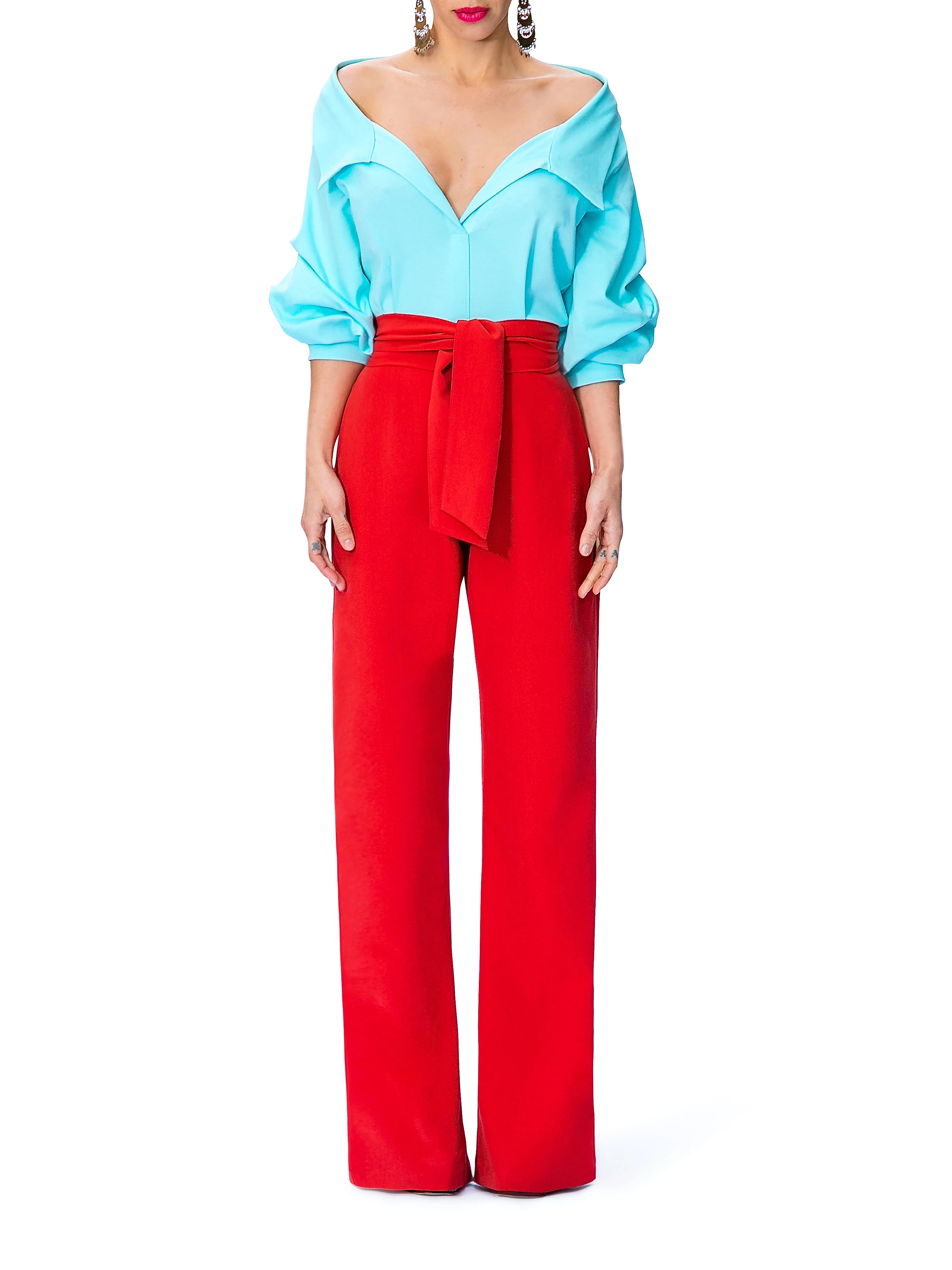 "Electra" Color Block Off Shoulder Jumpsuit - Image 3