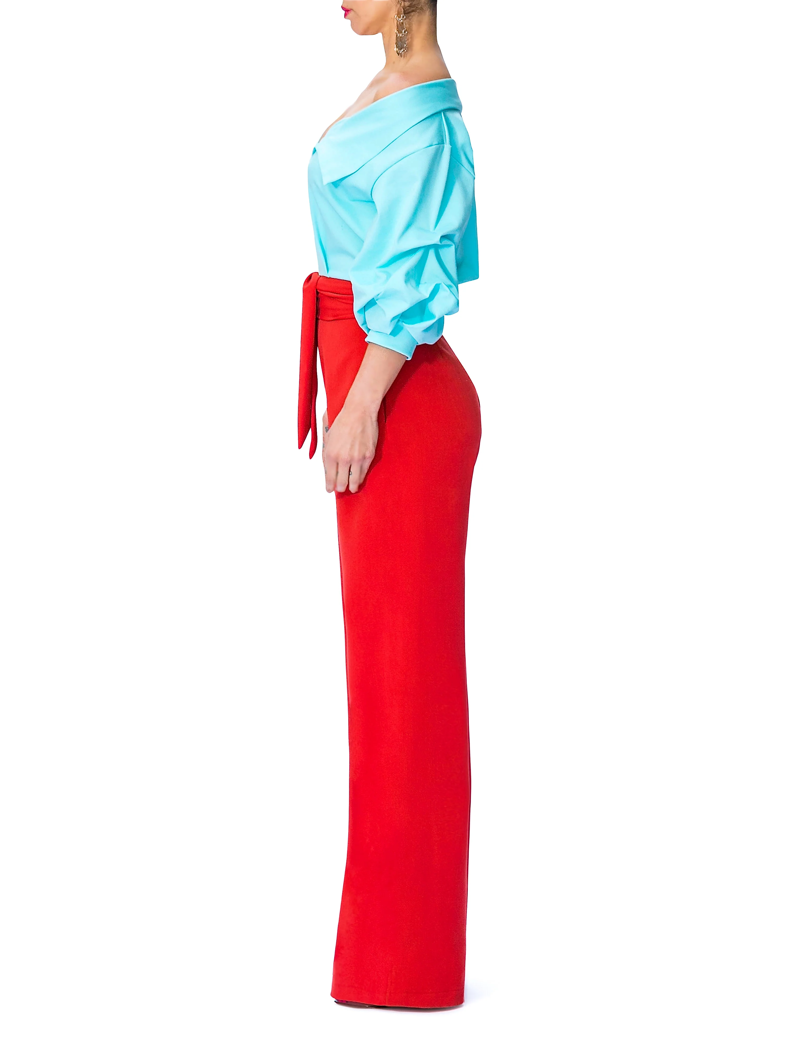 "Electra" Color Block Off Shoulder Jumpsuit - Image 4