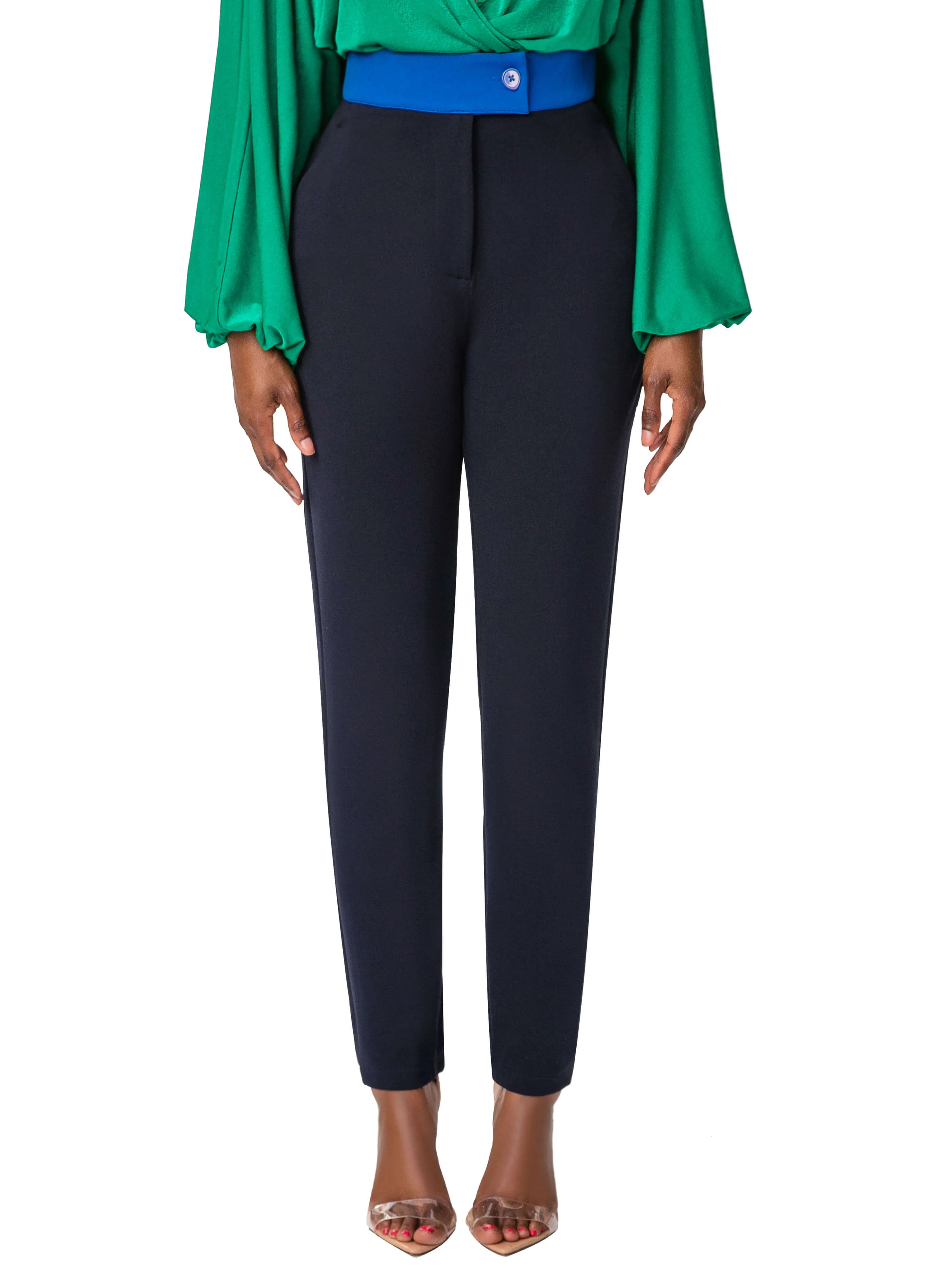 "Elisa" Navy/Cobalt Contrast Waist Pants - Image 3