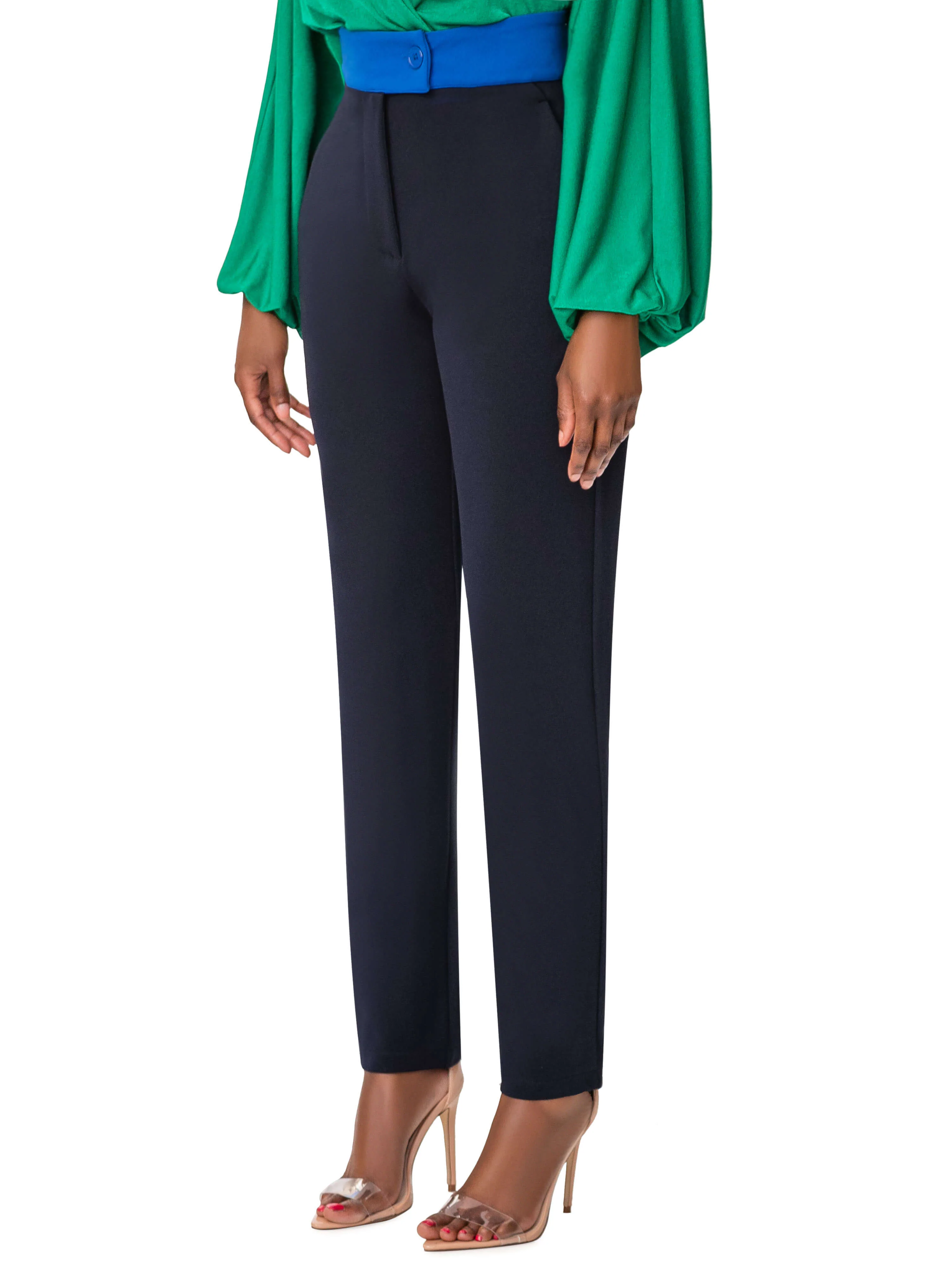 "Elisa" Navy/Cobalt Contrast Waist Pants - Image 4