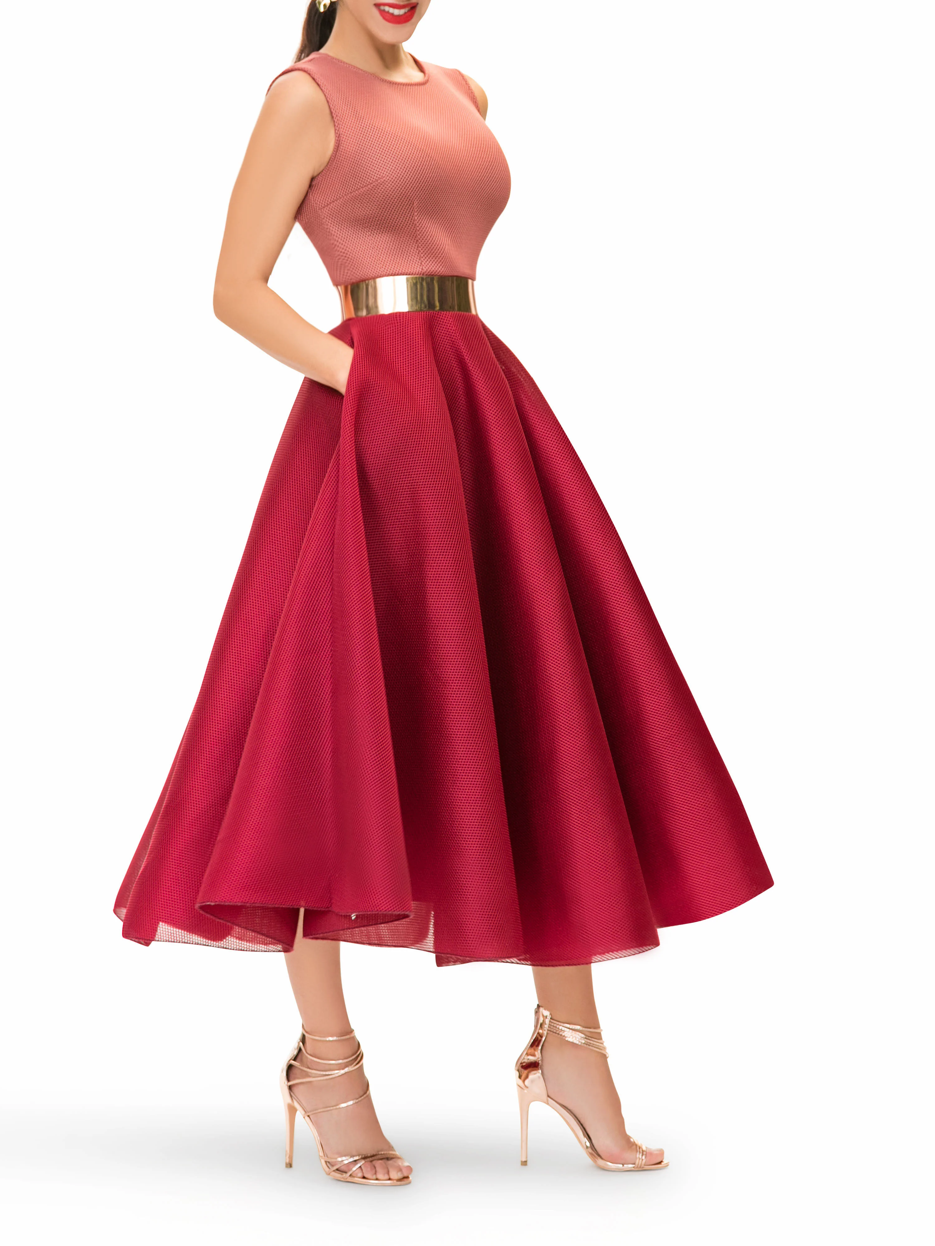 "Ella" Sleeveless Blush Mesh Dress - Image 3
