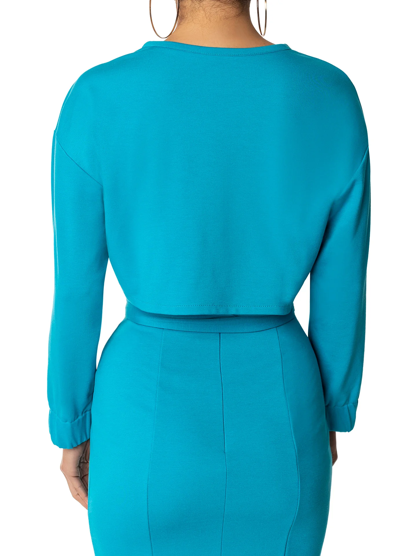 "Elousia" Teal Long Sleeve Crop Top - Image 5